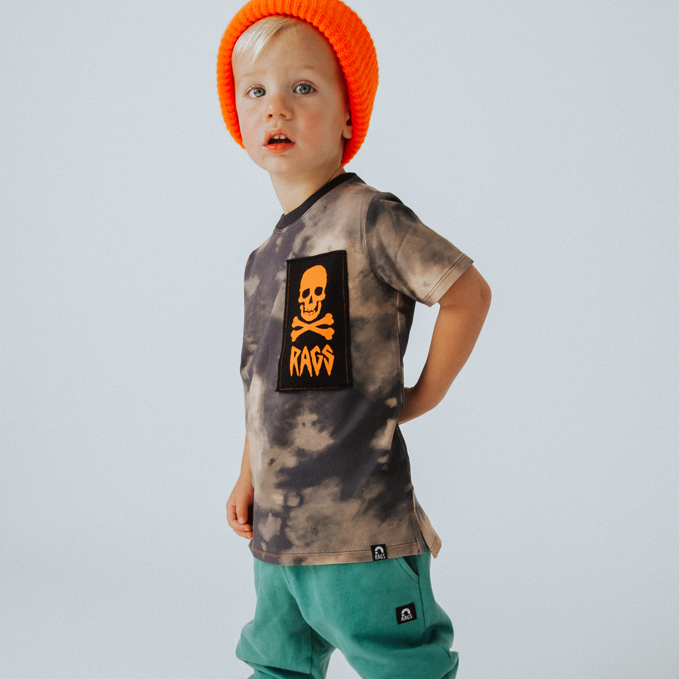 Short Sleeve Kids Tee - Vintage Bleach w/Neon Skull Patch