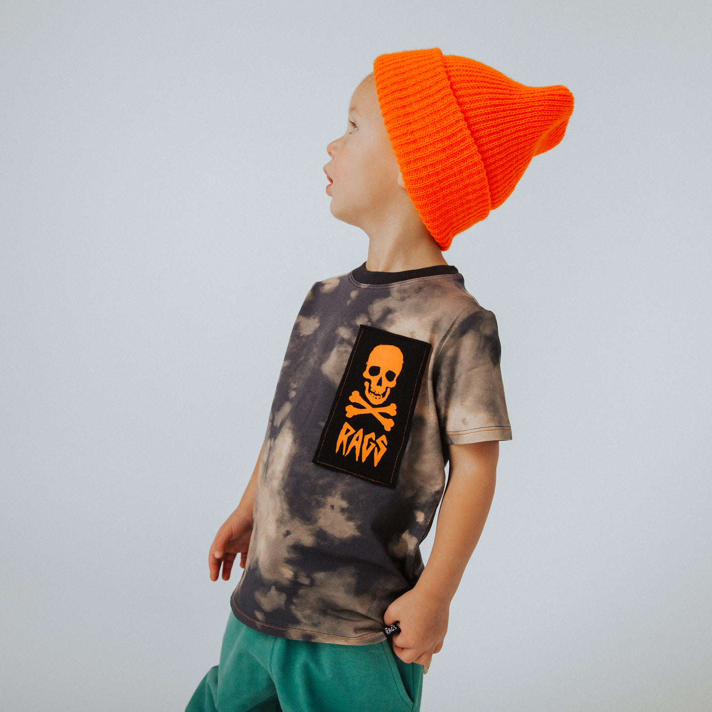 Short Sleeve Kids Tee - Vintage Bleach w/Neon Skull Patch