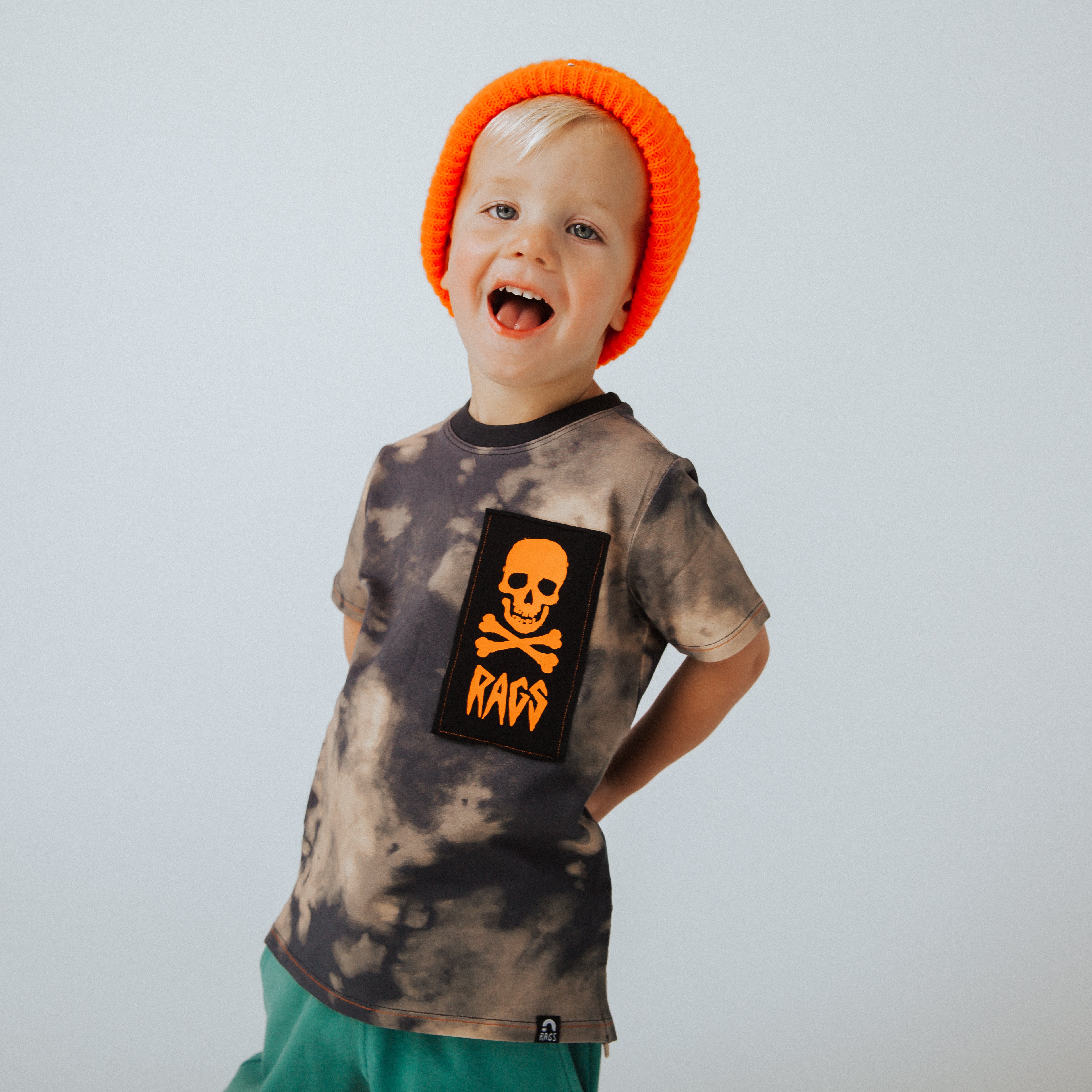 Short Sleeve Kids Tee - Vintage Bleach w/Neon Skull Patch