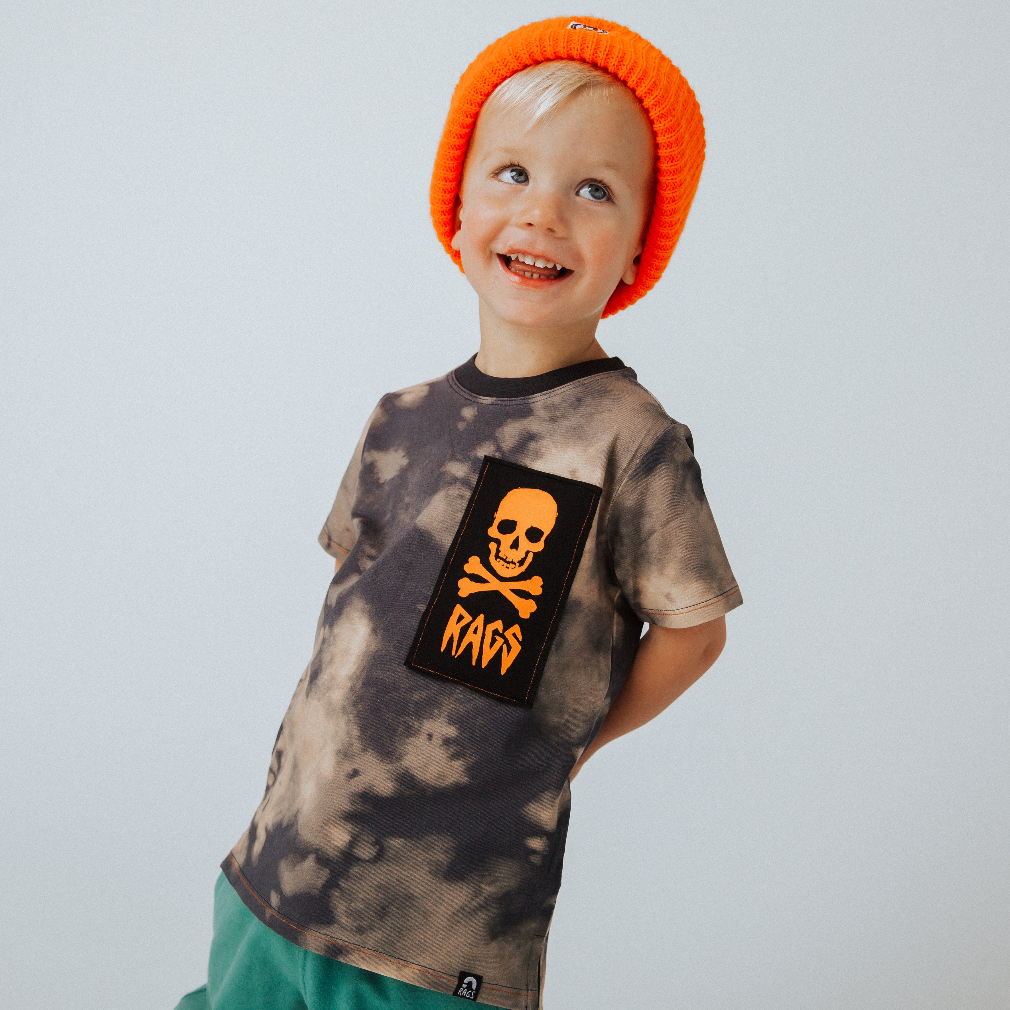 Short Sleeve Kids Tee - Vintage Bleach w/Neon Skull Patch