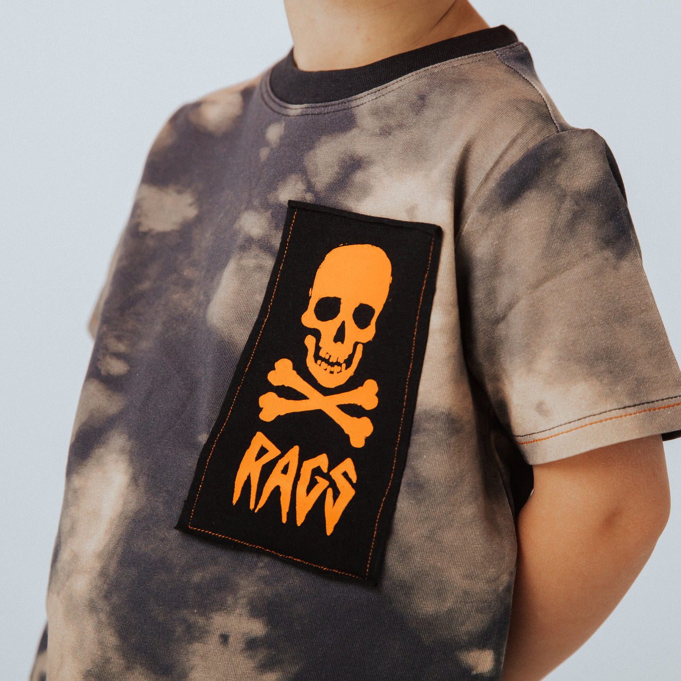 Short Sleeve Kids Tee - Vintage Bleach w/Neon Skull Patch