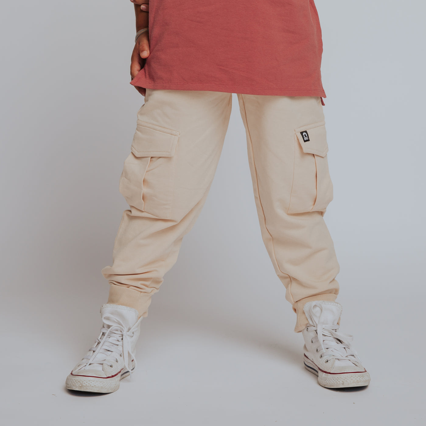 Relaxed Fit Cargo Joggers - Cream