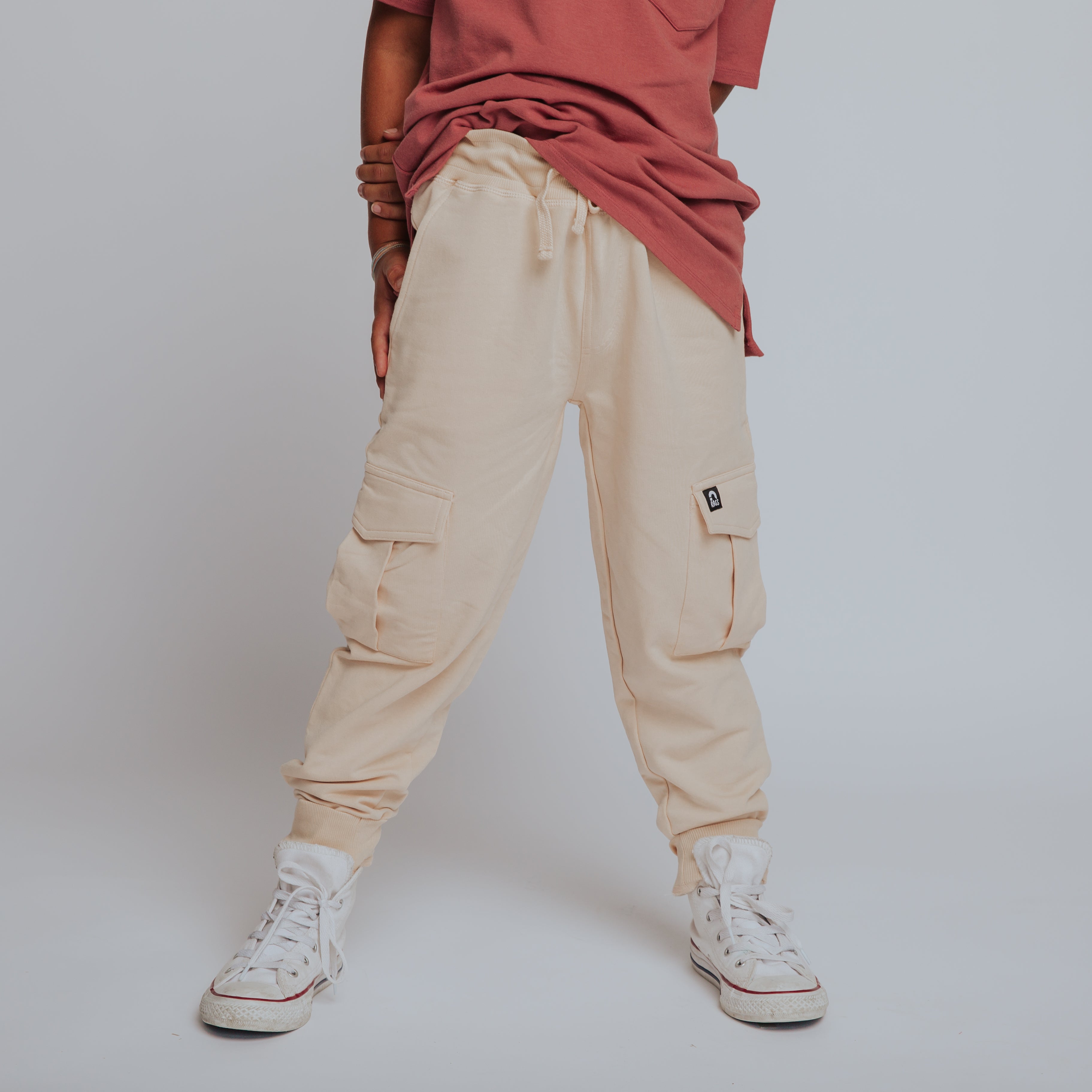 Relaxed Fit Cargo Joggers - Cream