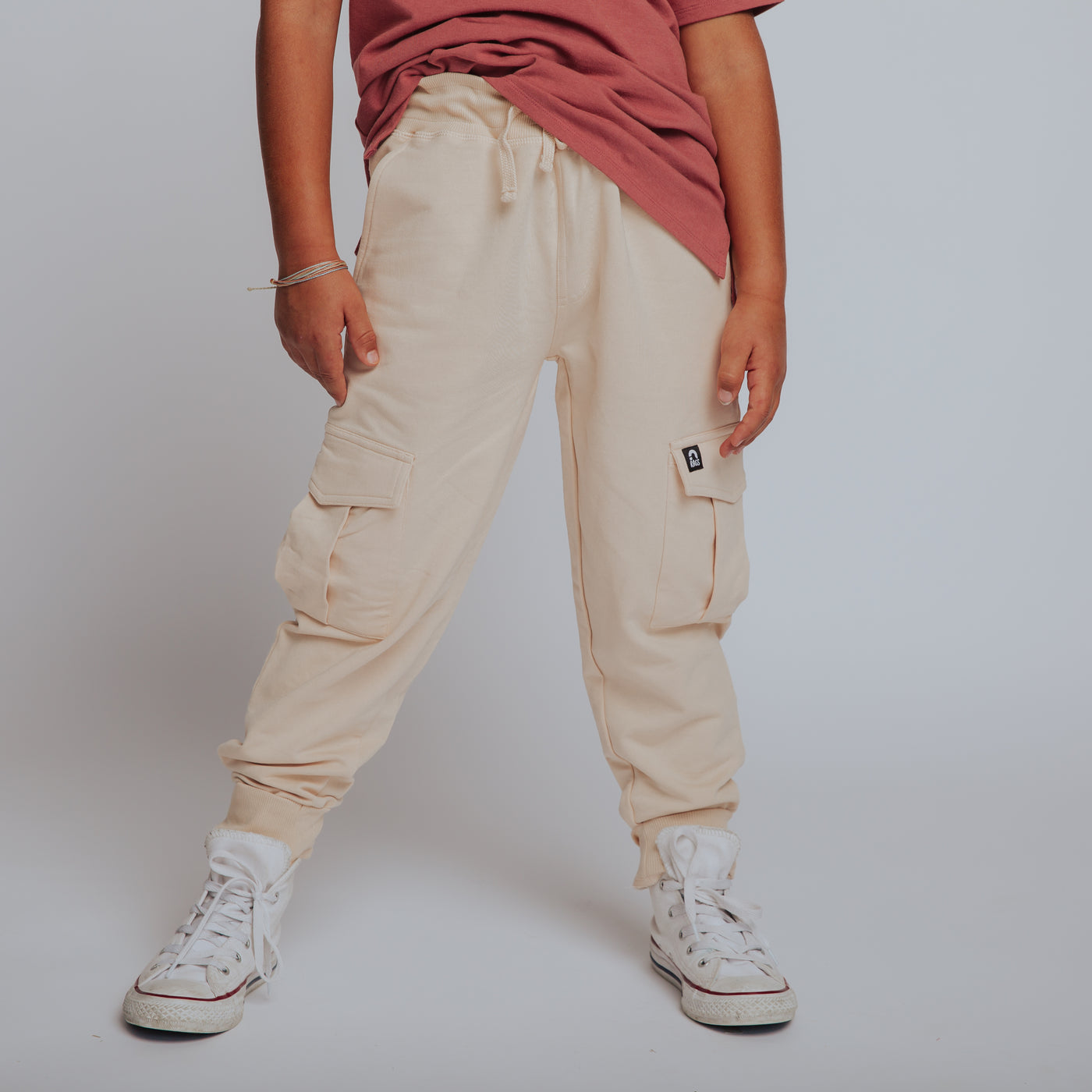 Relaxed Fit Cargo Joggers - Cream