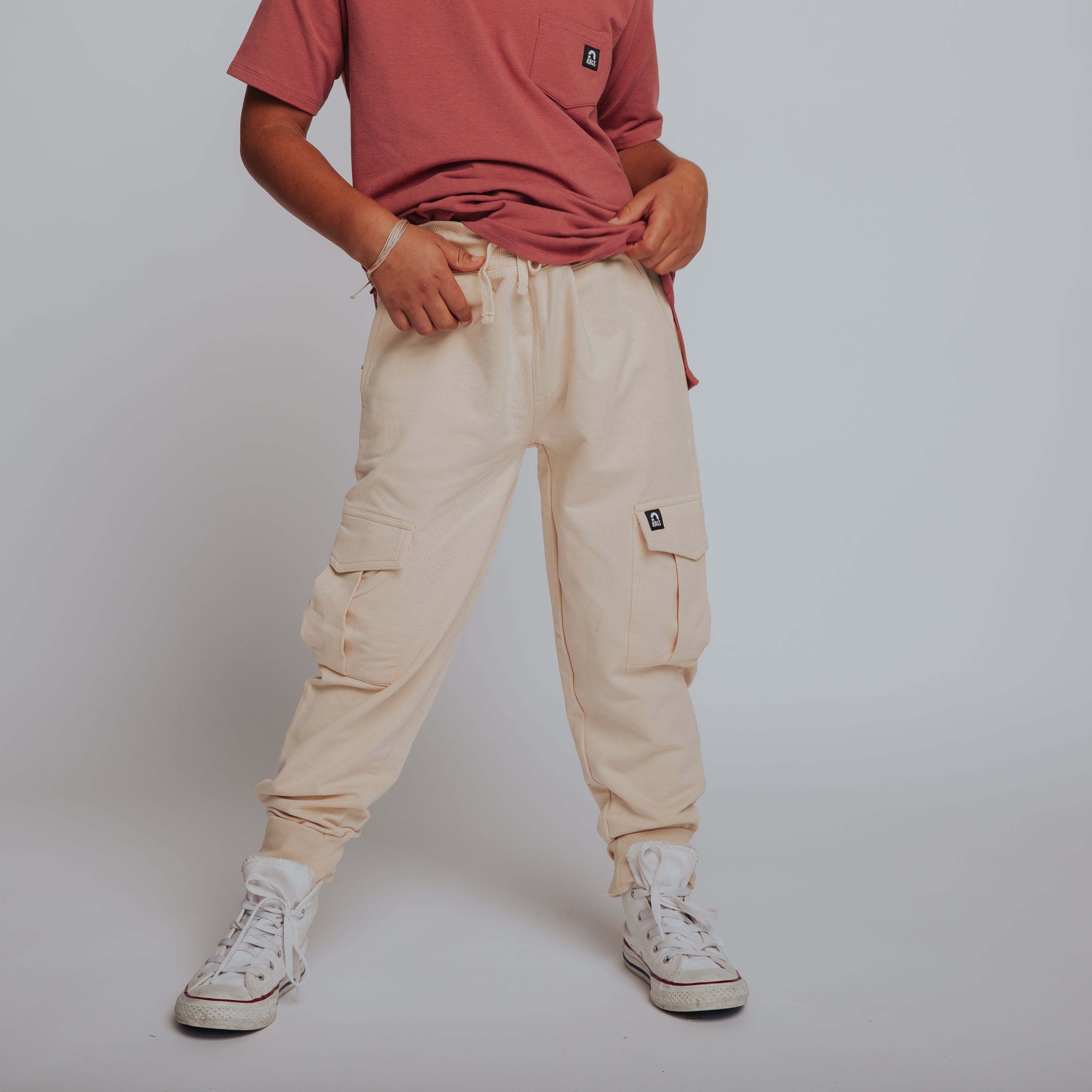 Relaxed Fit Cargo Joggers - Cream