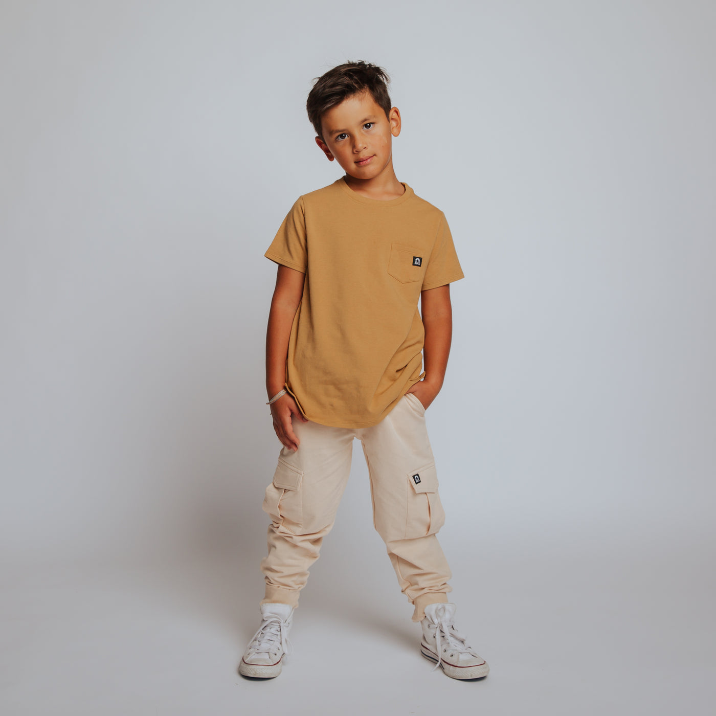 Relaxed Fit Cargo Joggers - Cream