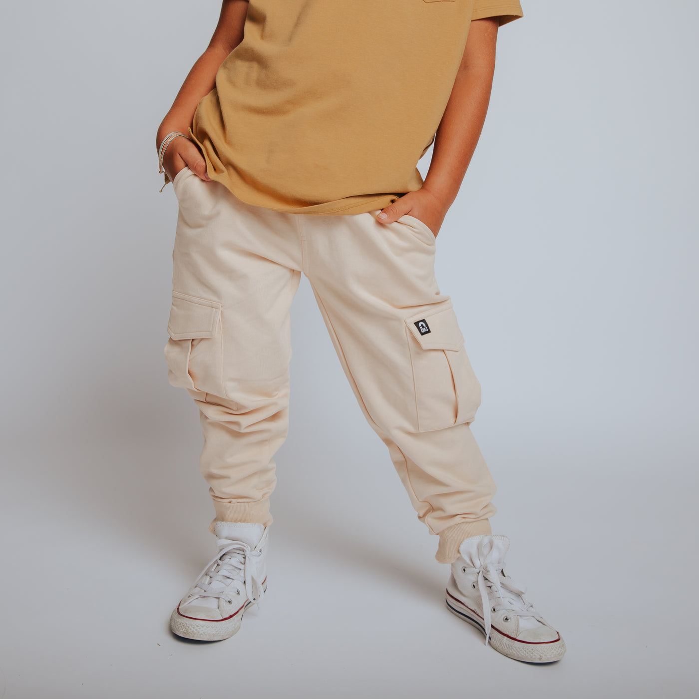 Relaxed Fit Cargo Joggers - Cream