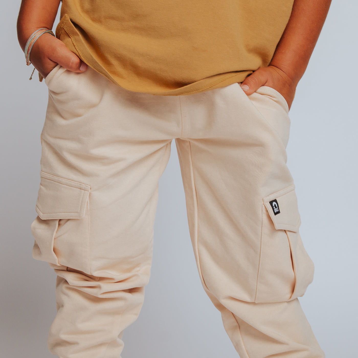 Relaxed Fit Cargo Joggers - Cream