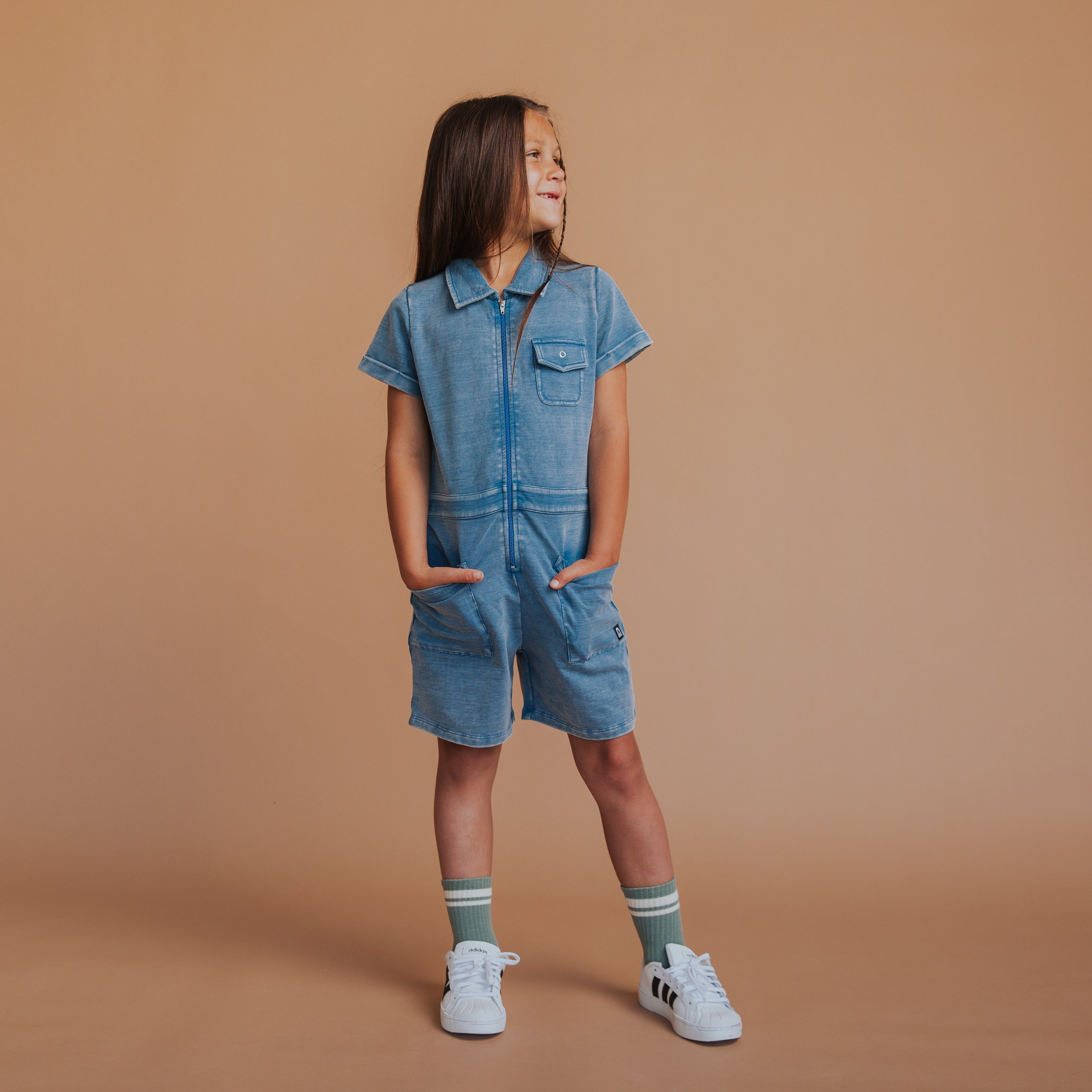 Indigo Denim Coverall Shortie | Kids Rompers & Jumpsuits | RAGS