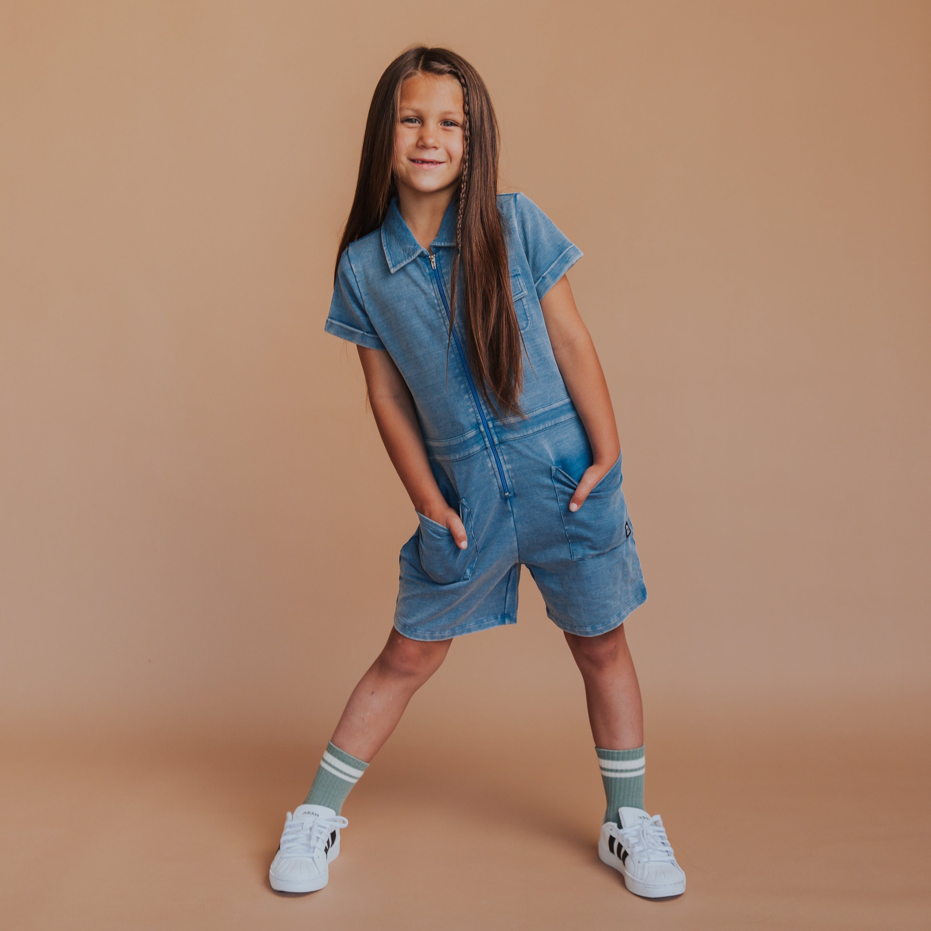 Indigo Denim Coverall Shortie | Kids Rompers & Jumpsuits | RAGS