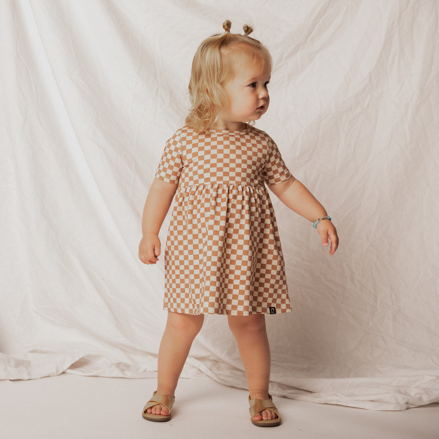 short sleeve casual dress Camel Checker Girls Dress | Girls Casual Dresses