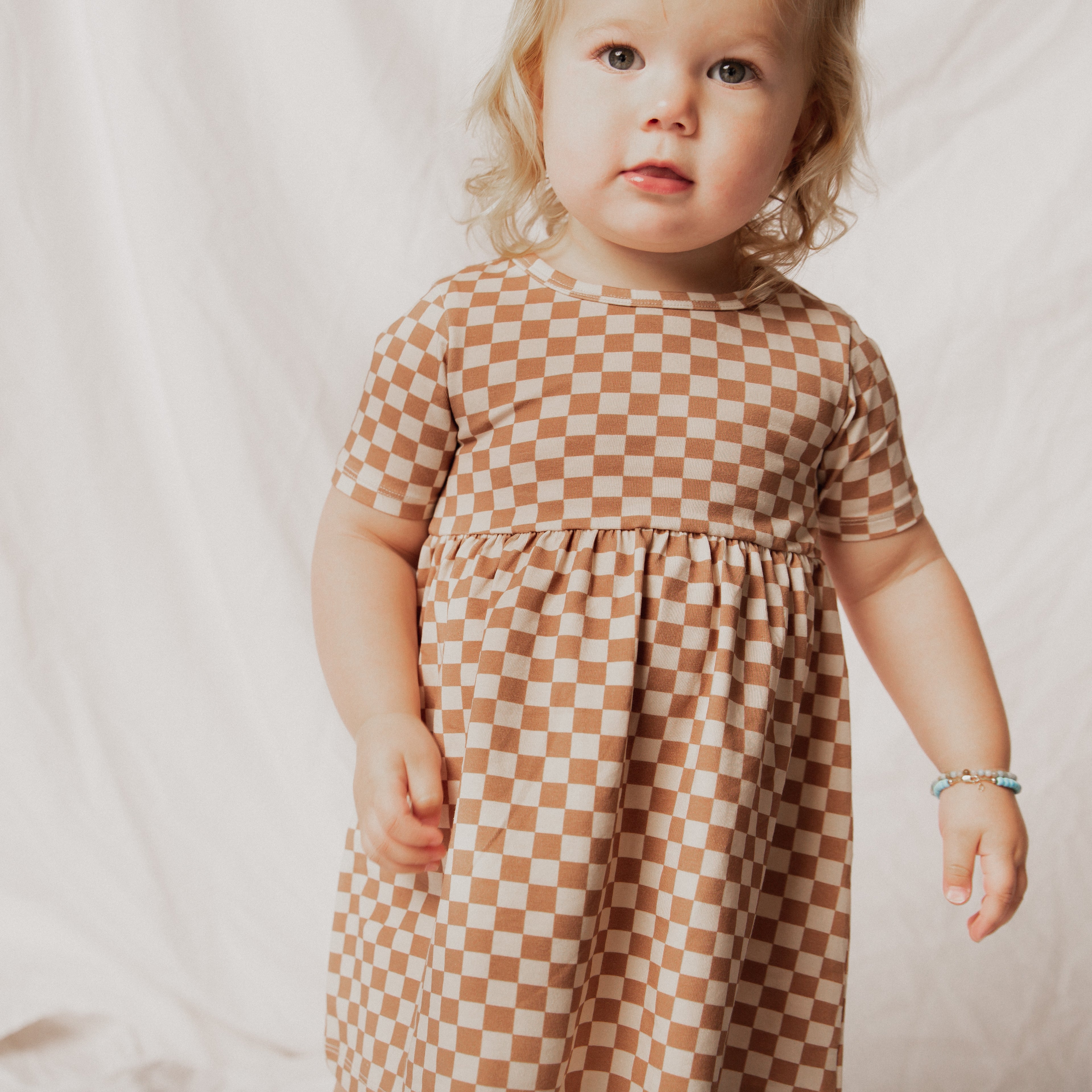Camel Checker Girls Dress | Girls Casual Dresses Camel Checker Girls Dress | Girls Casual Dresses