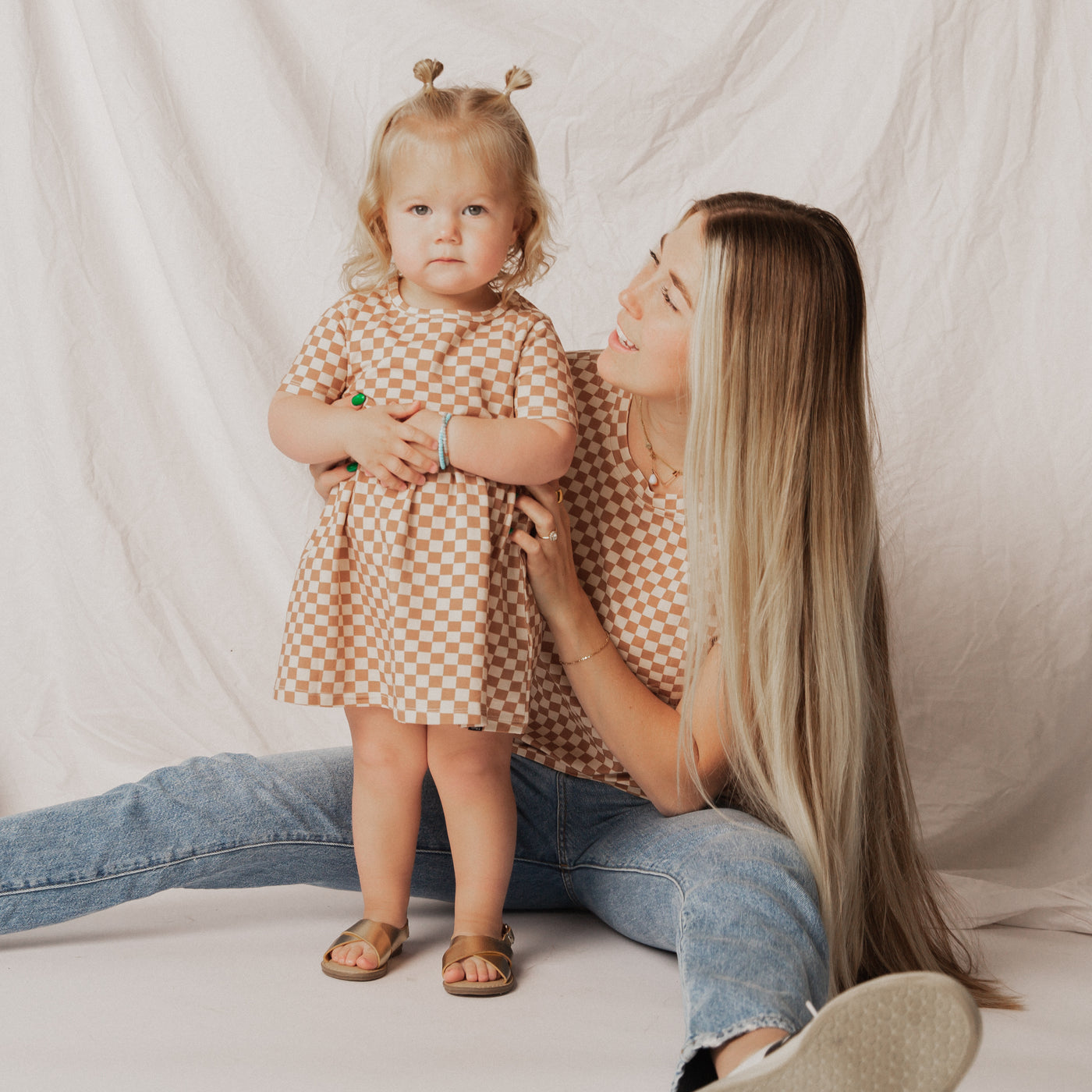 Camel Checker Girls Dress | Girls Casual Dresses Camel Checker Girls Dress | Girls Casual Dresses