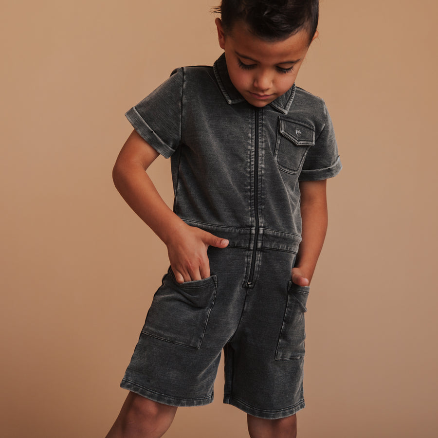 Coverall Shortie - Black Washed Denim