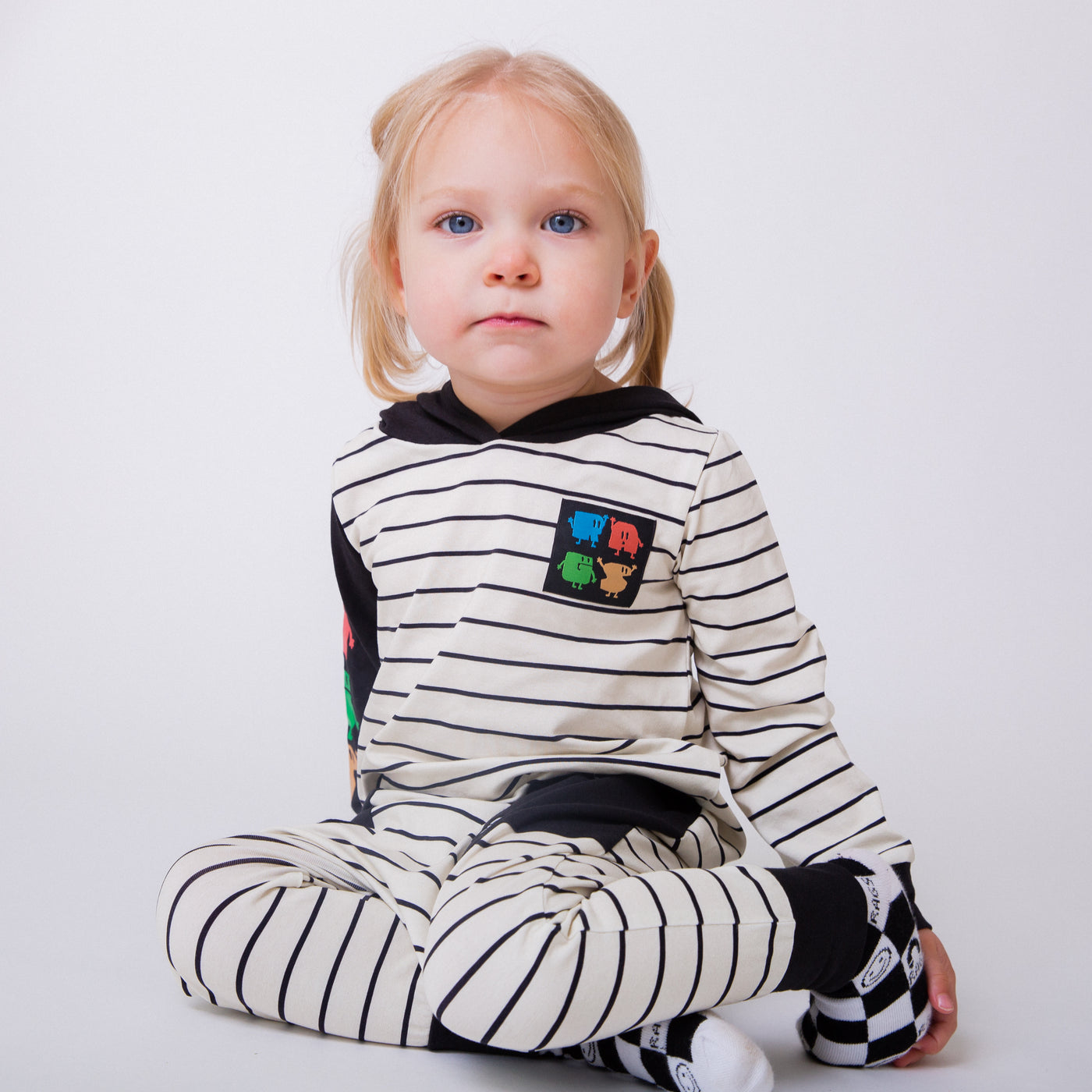 Rag Romper - 'Rags Peeps' - Black and Cream stripe