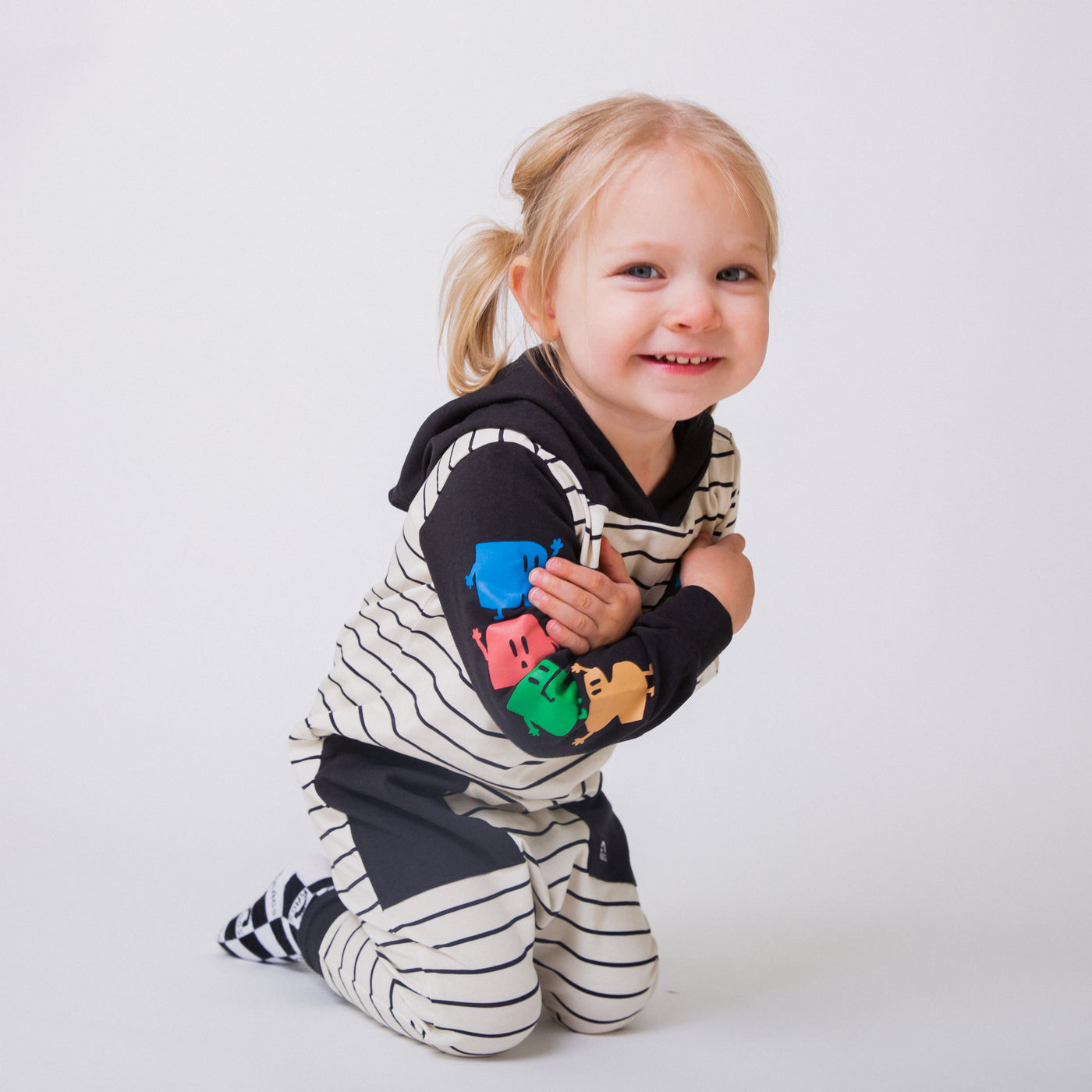 Rag Romper - 'Rags Peeps' - Black and Cream stripe