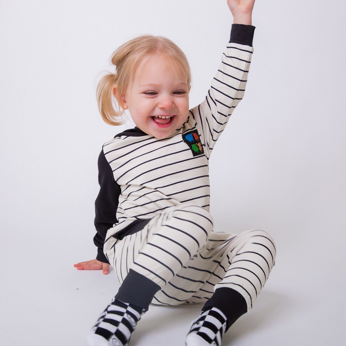 Rag Romper - 'Rags Peeps' - Black and Cream stripe