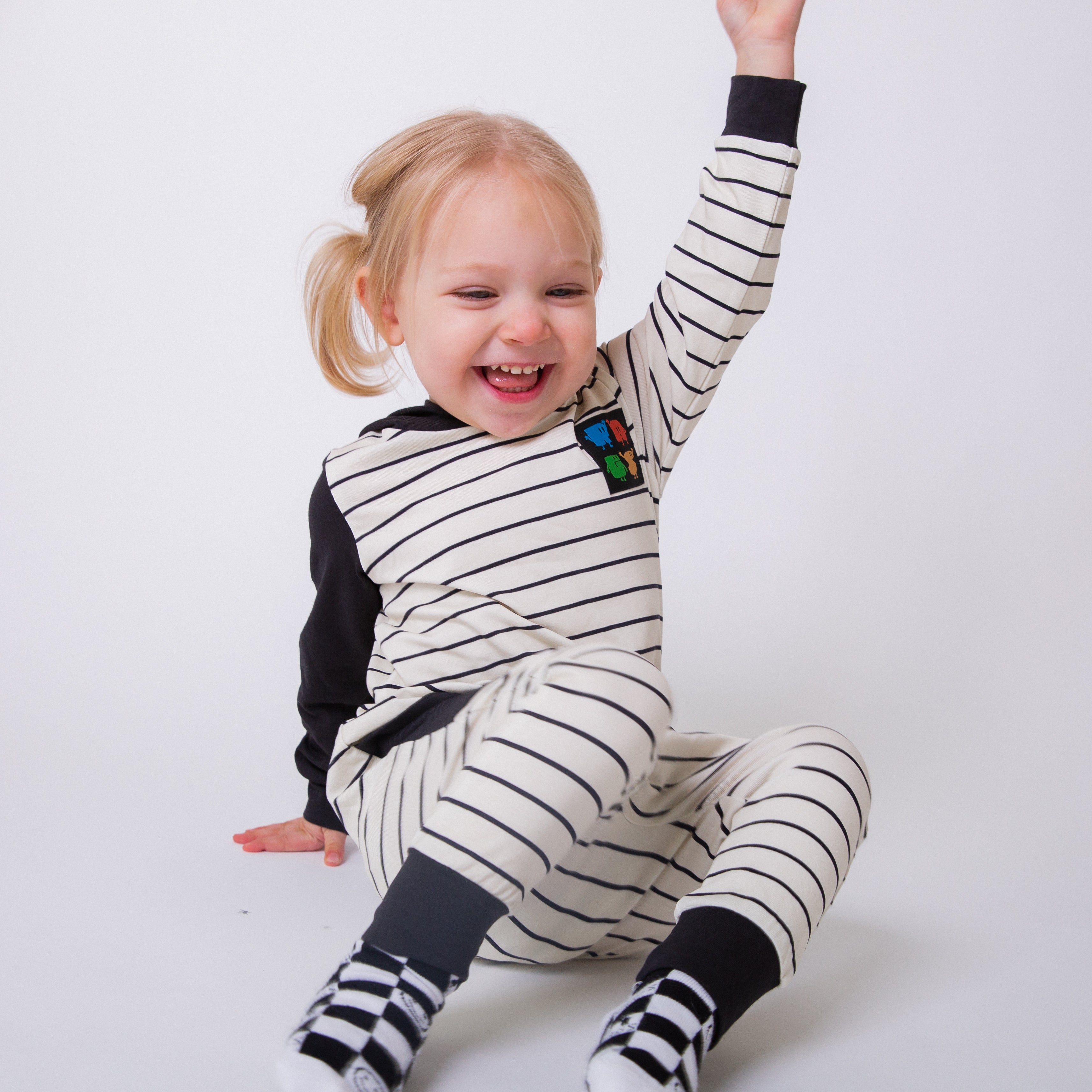 Rag Romper - 'Rags Peeps' - Black and Cream stripe