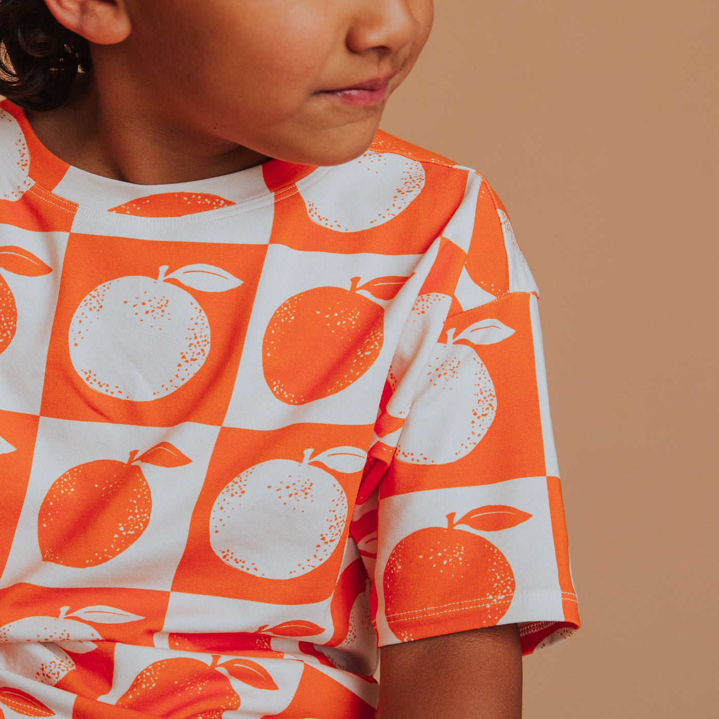 Drop Shoulder Kids Tee - Oranges Check