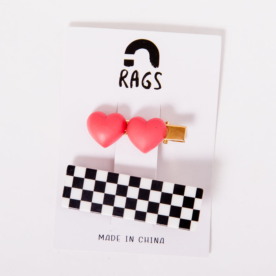 Hair Clips - 'I Heart Check'