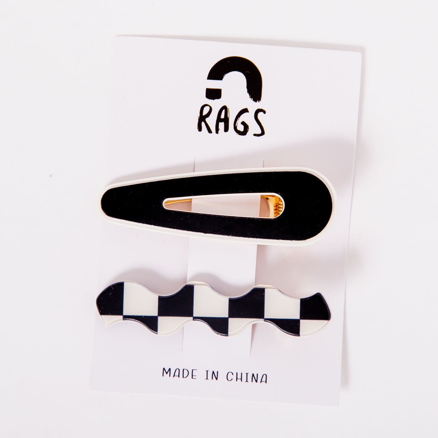 Hair Clips - 'Black and White Scalloped Check'