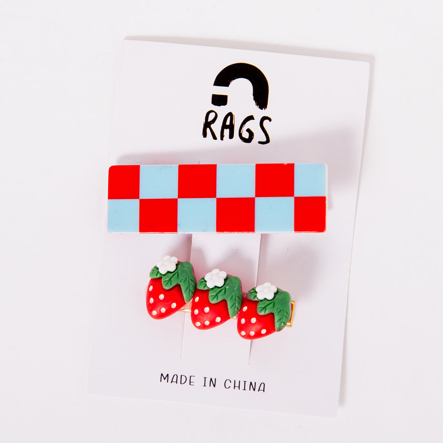 Hair Clips - 'Strawberry Check'