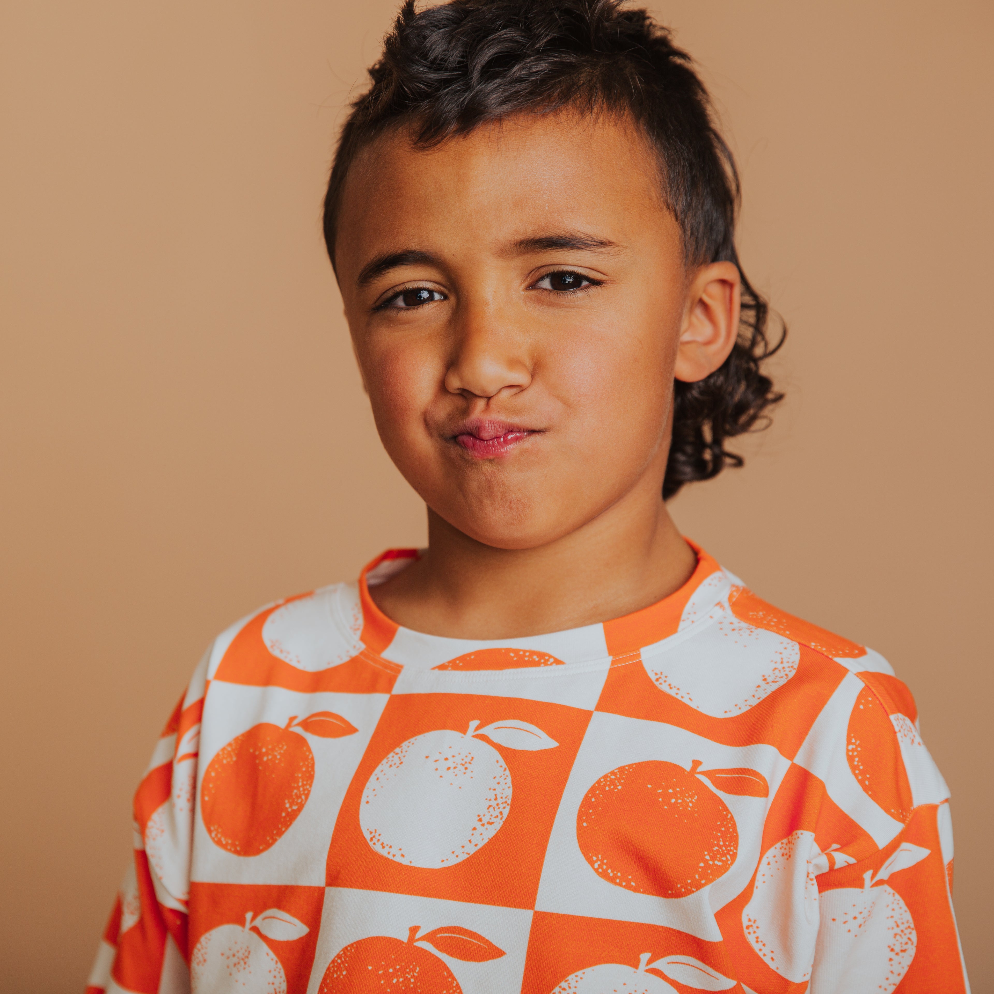 Drop Shoulder Kids Tee - Oranges Check