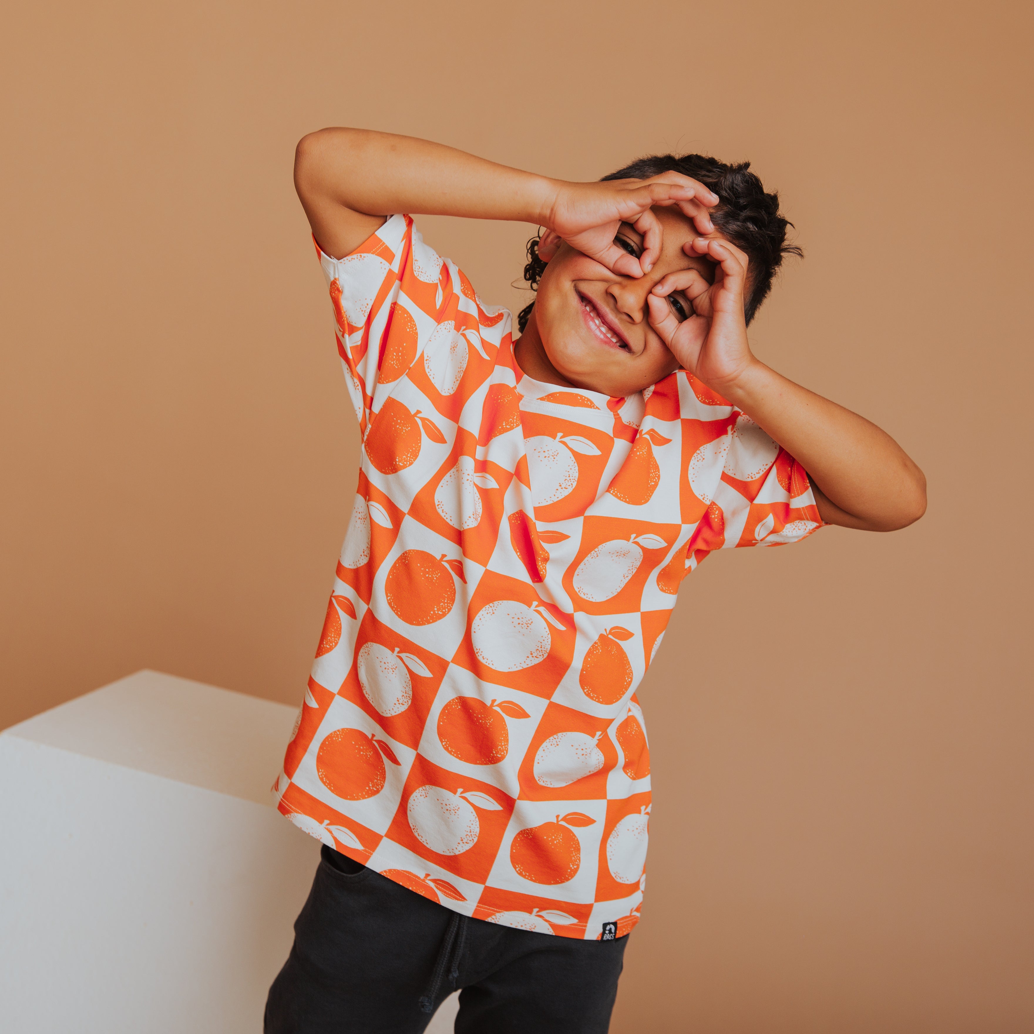 Drop Shoulder Kids Tee - Oranges Check