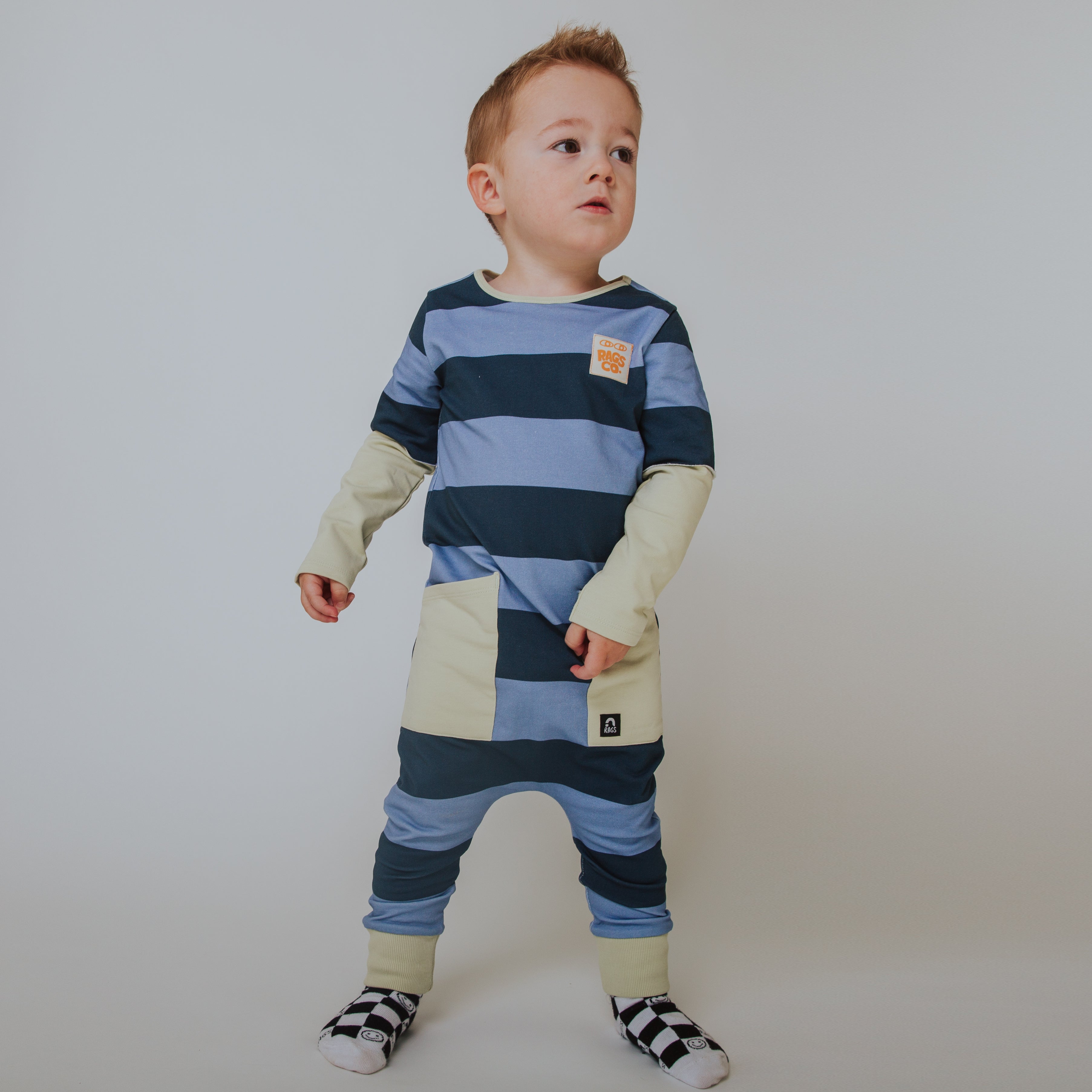 Rag Romper - Blue Stripe