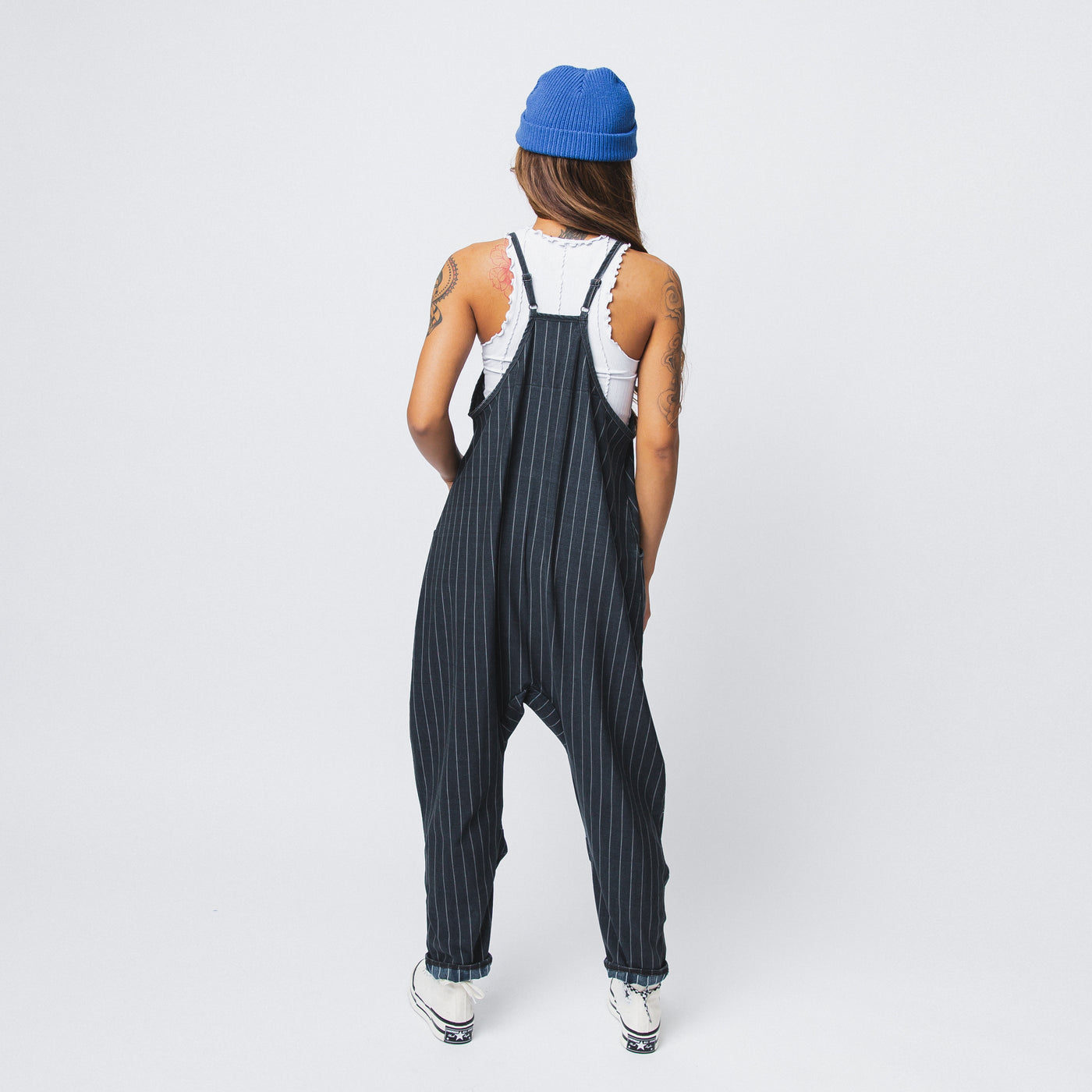 Women's Tank Romper - Light Black Pinstripe