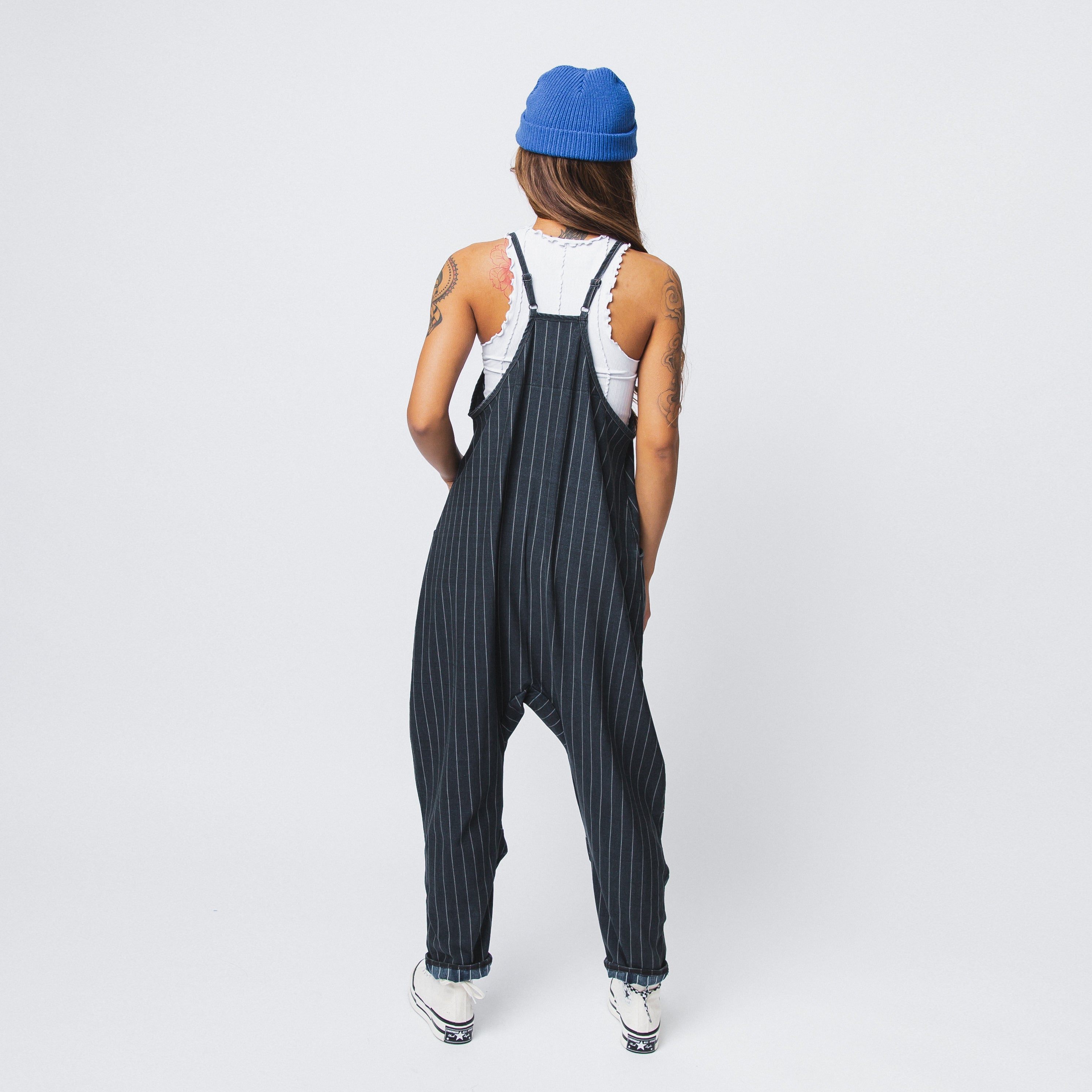 Women's Tank Romper - Light Black Pinstripe