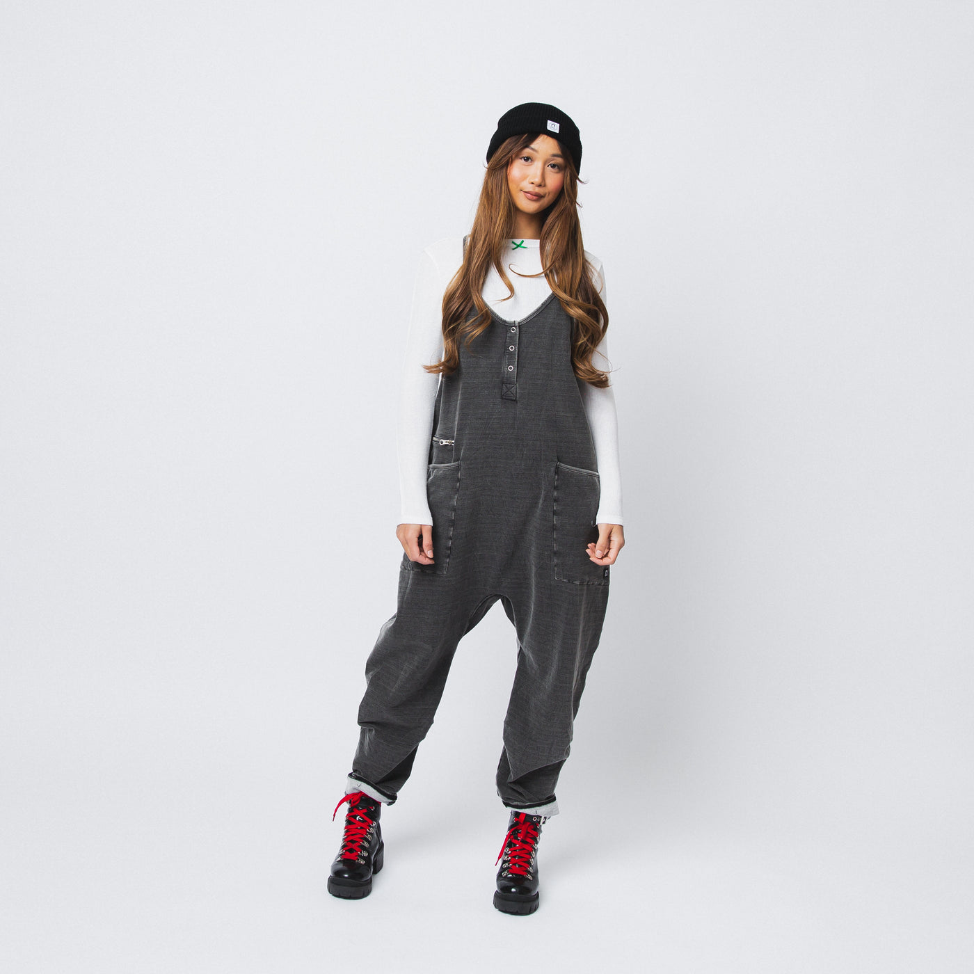 Women's Tank Romper - 'Washed Black Denim'