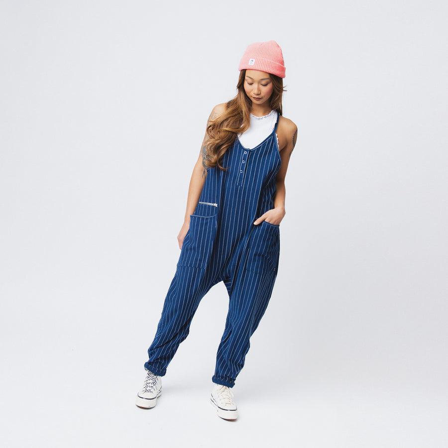 Women's Tank Romper - Blue Pinstripe
