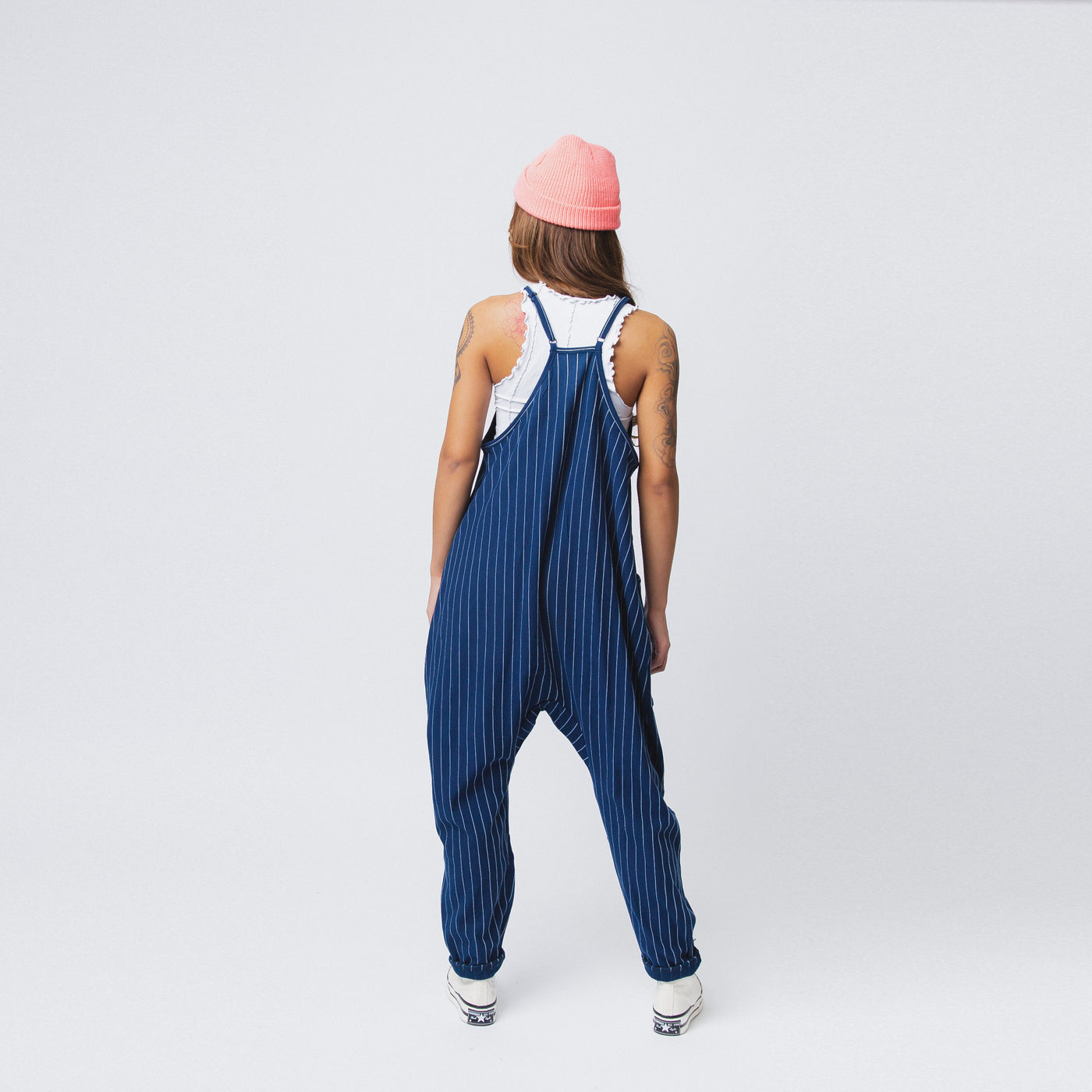 Women's Tank Romper - Blue Pinstripe