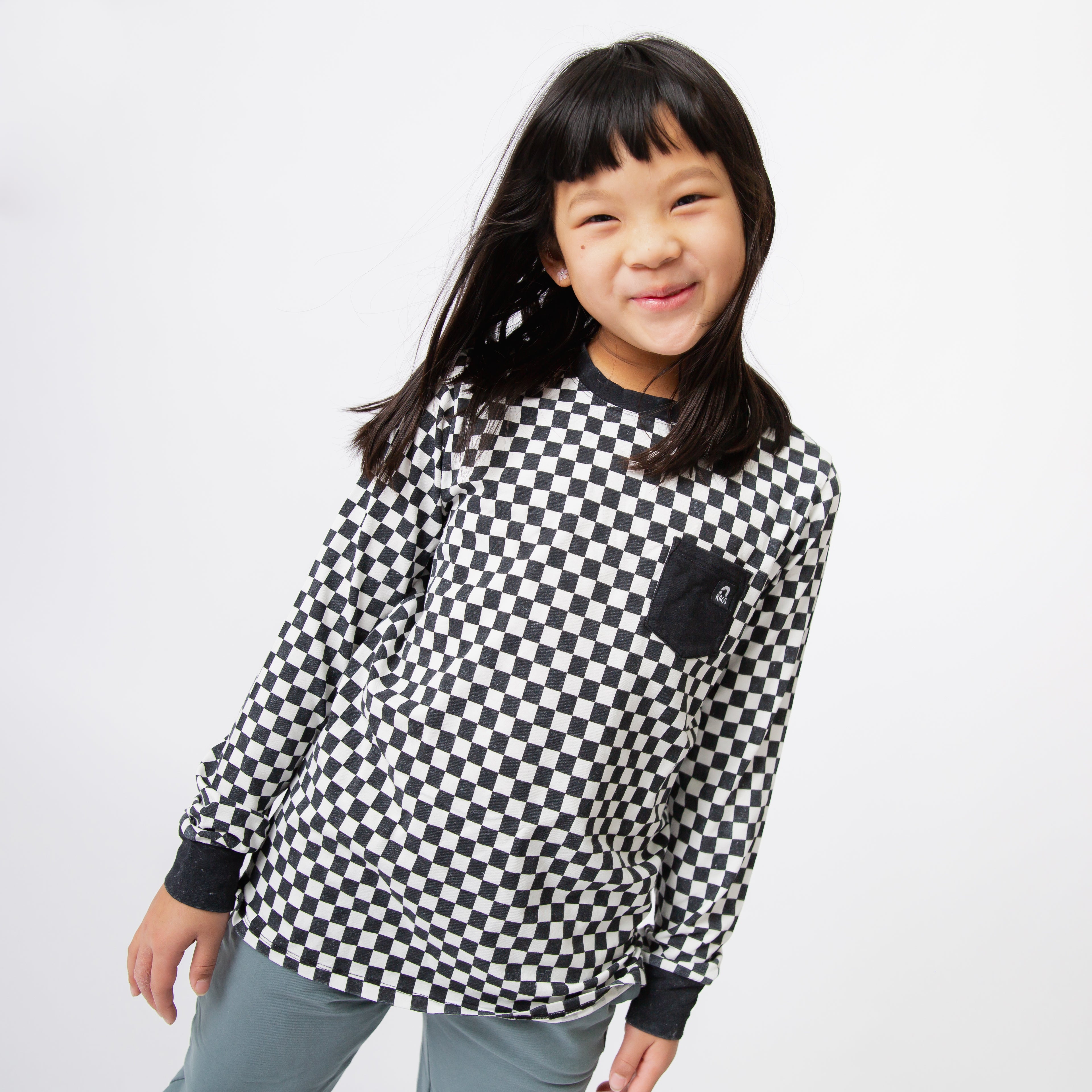 Essentials Long Sleeve Tee - Black & White Check