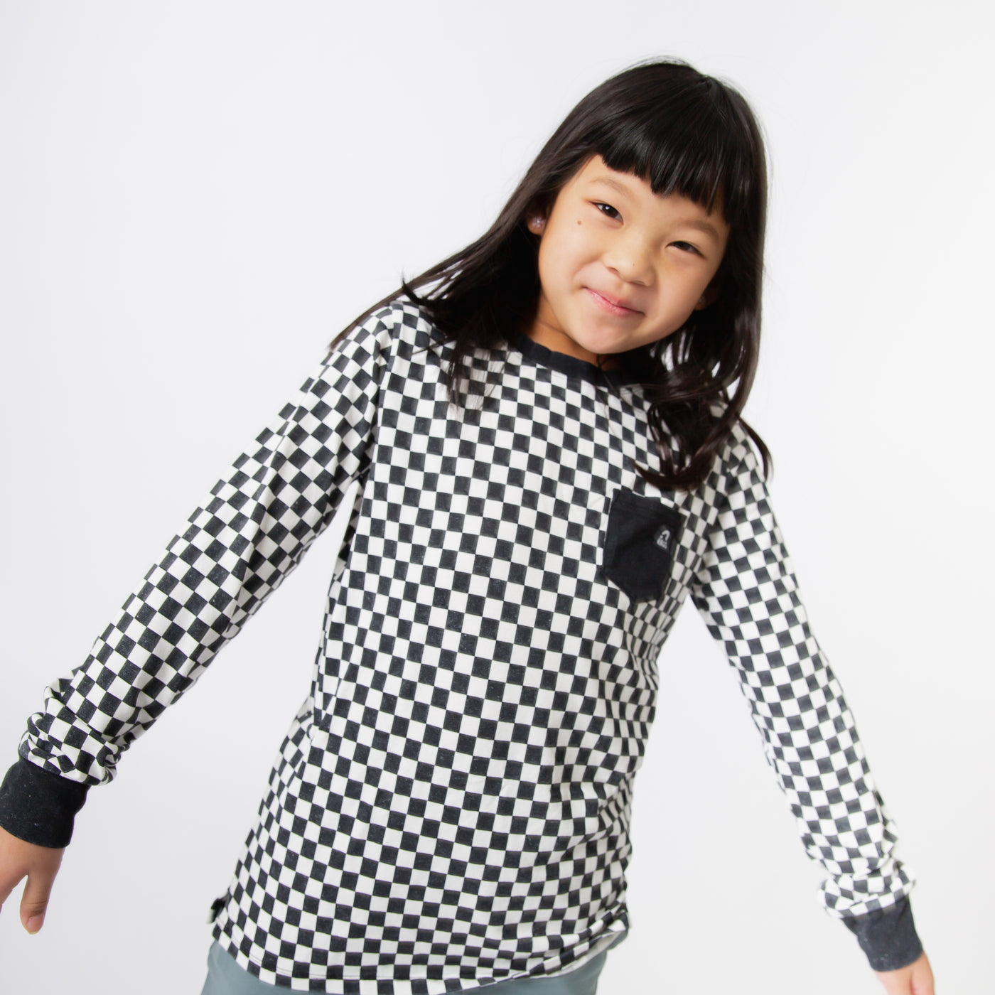 Essentials Long Sleeve Tee - Black & White Check