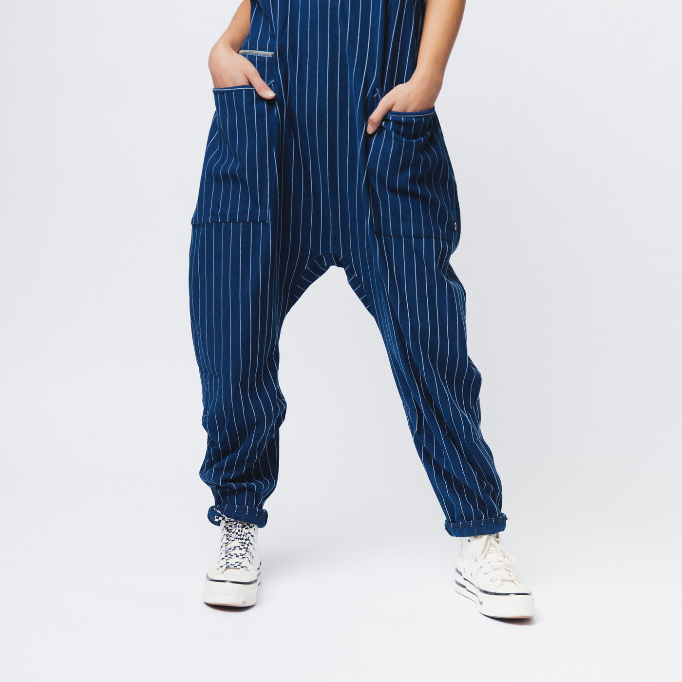 Women's Tank Romper - Blue Pinstripe