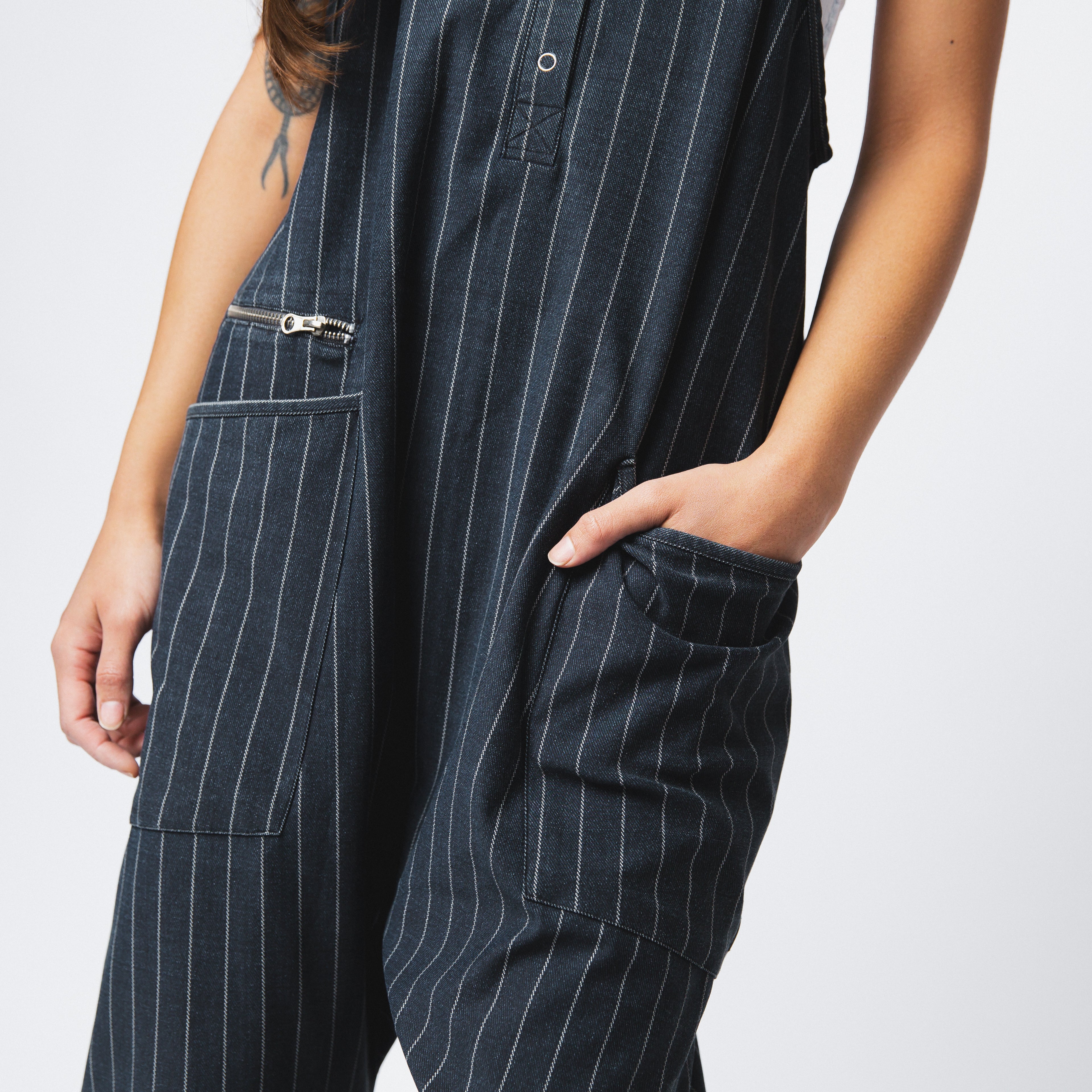 Women's Tank Romper - Light Black Pinstripe