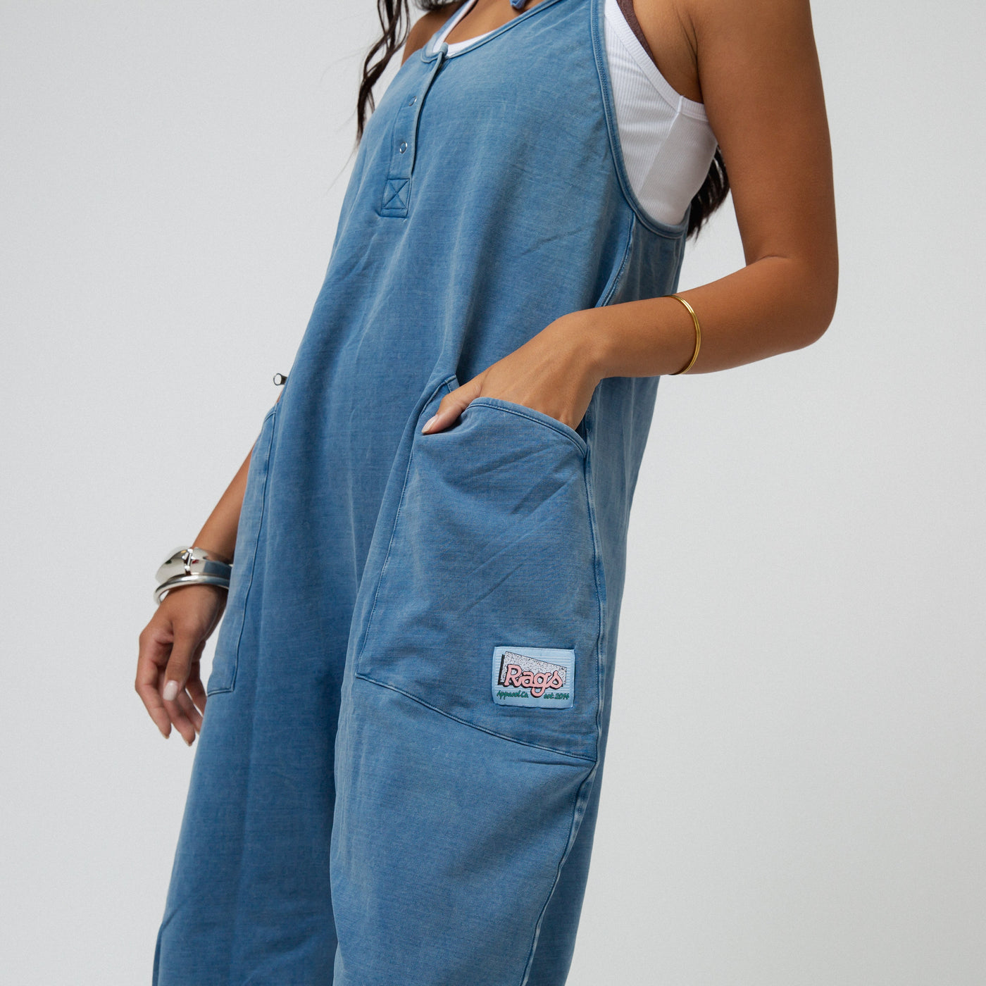 Women's Tank Romper - Light Indigo Washed Denim