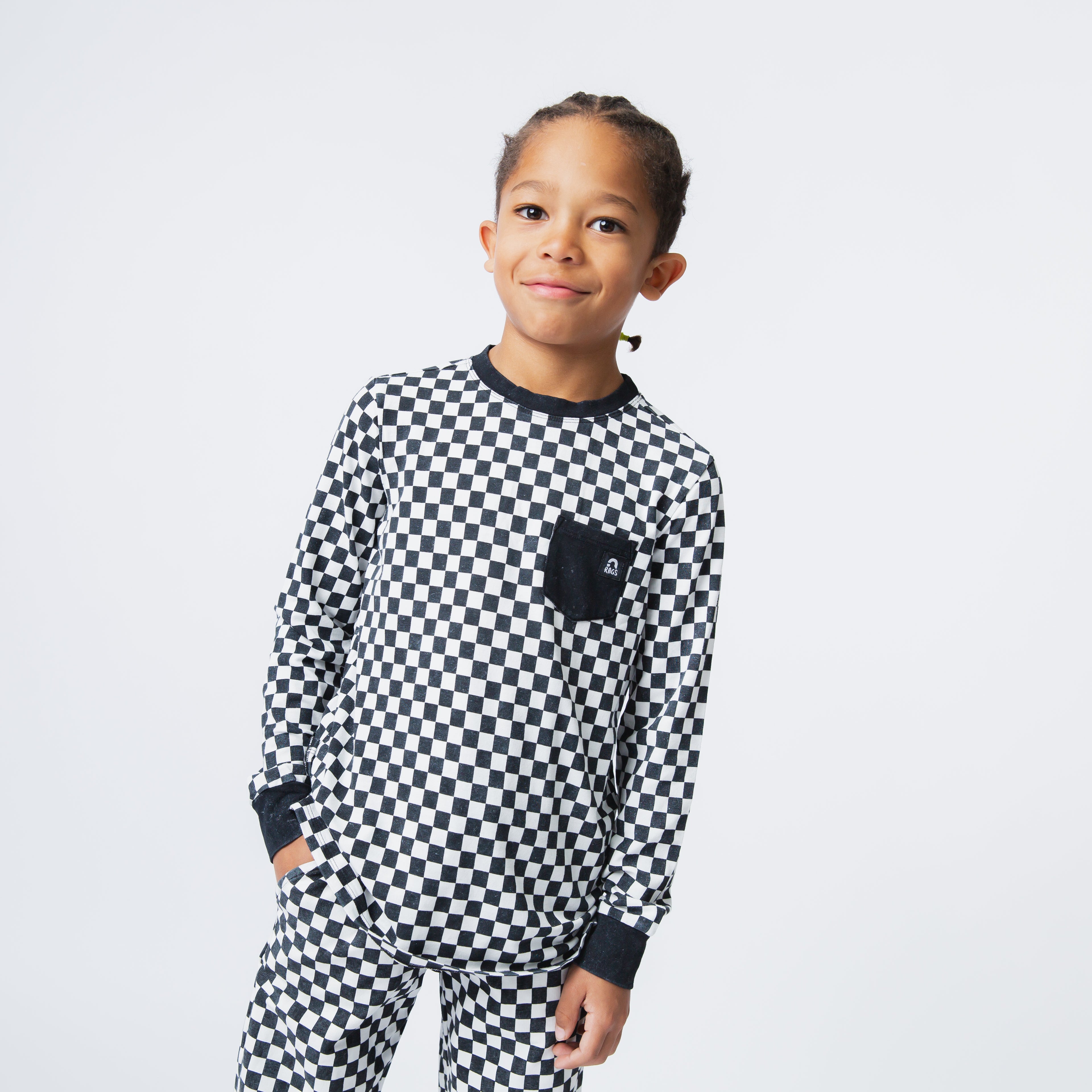 Essentials Long Sleeve Tee - Black & White Check