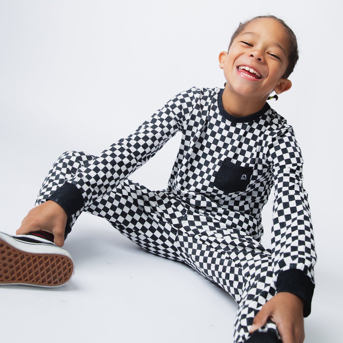 Essentials Long Sleeve Tee - Black & White Check