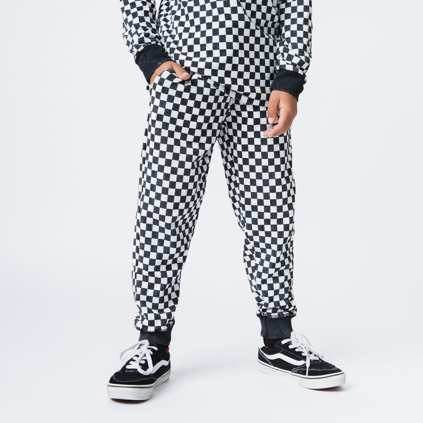 Essentials Relaxed Fit Joggers - Black & White Mini Check