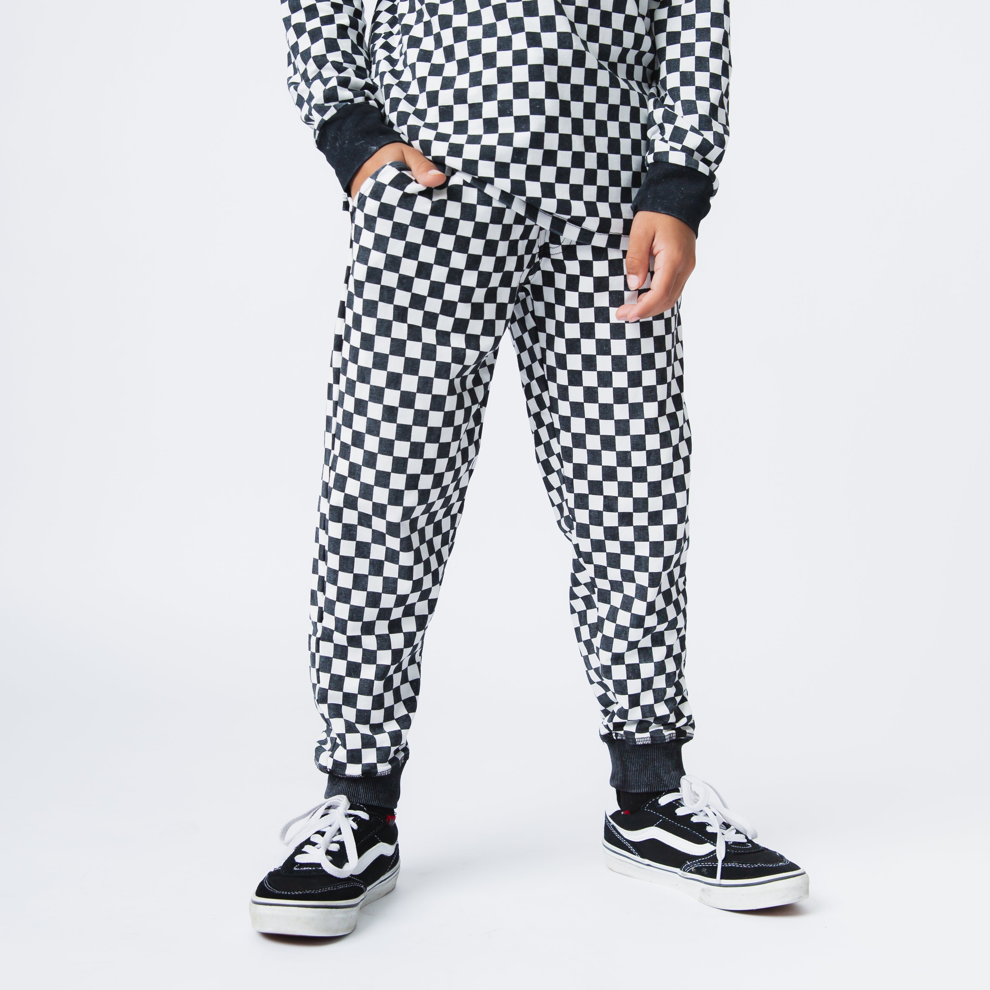 Essentials Relaxed Fit Joggers - Black & White Mini Check