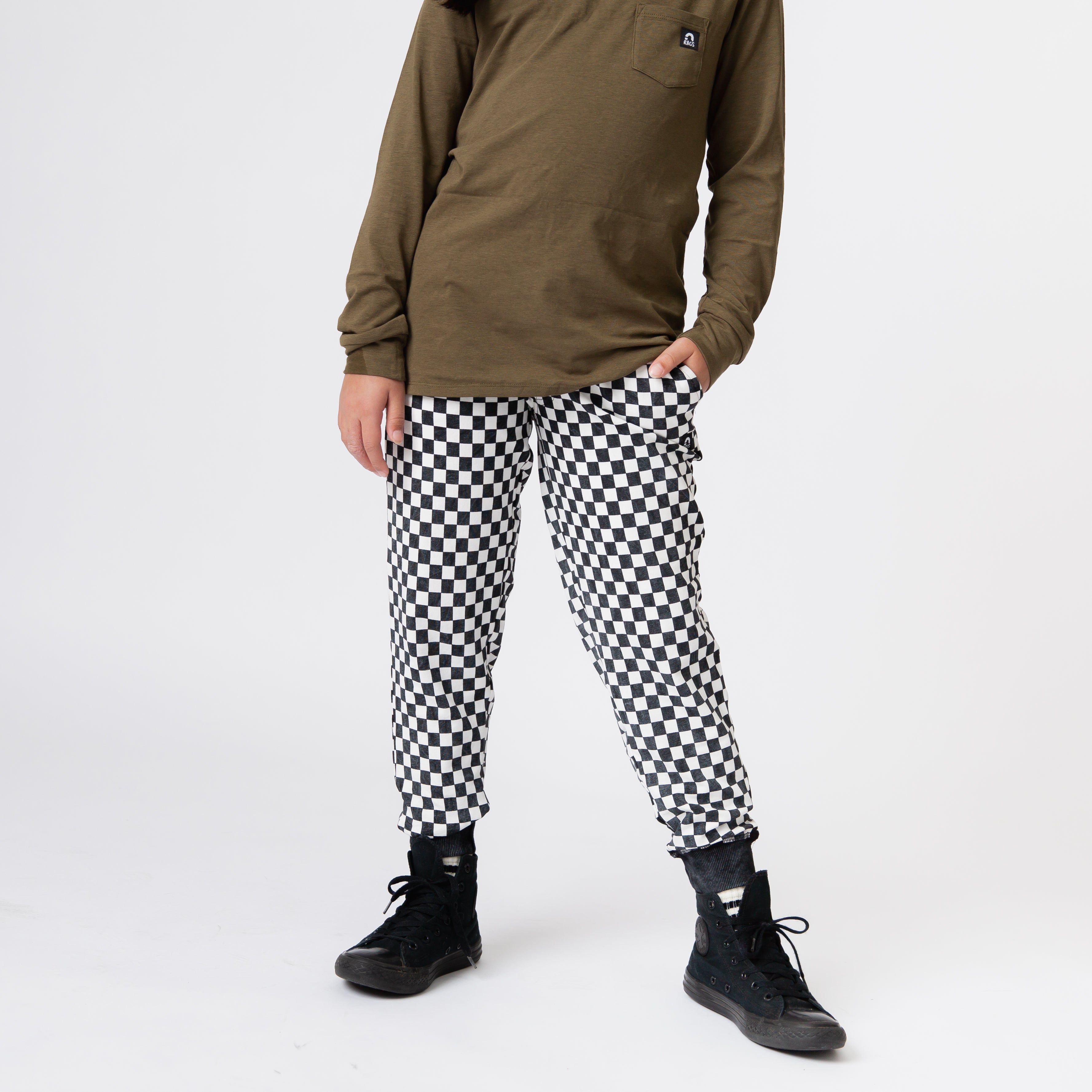 Essentials Relaxed Fit Joggers - Black & White Mini Check
