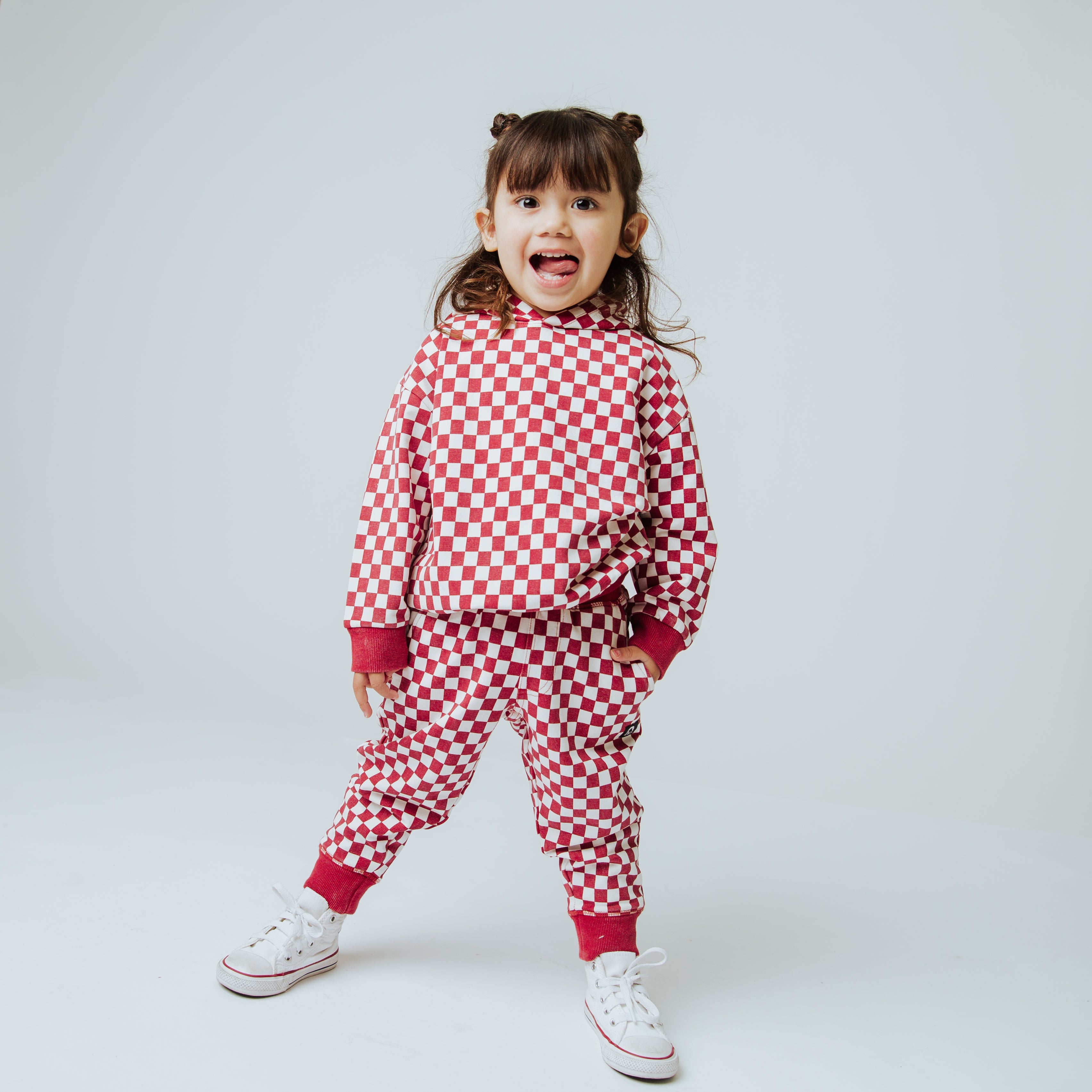 Relaxed Fit Joggers - Washed Red and White Mini Check