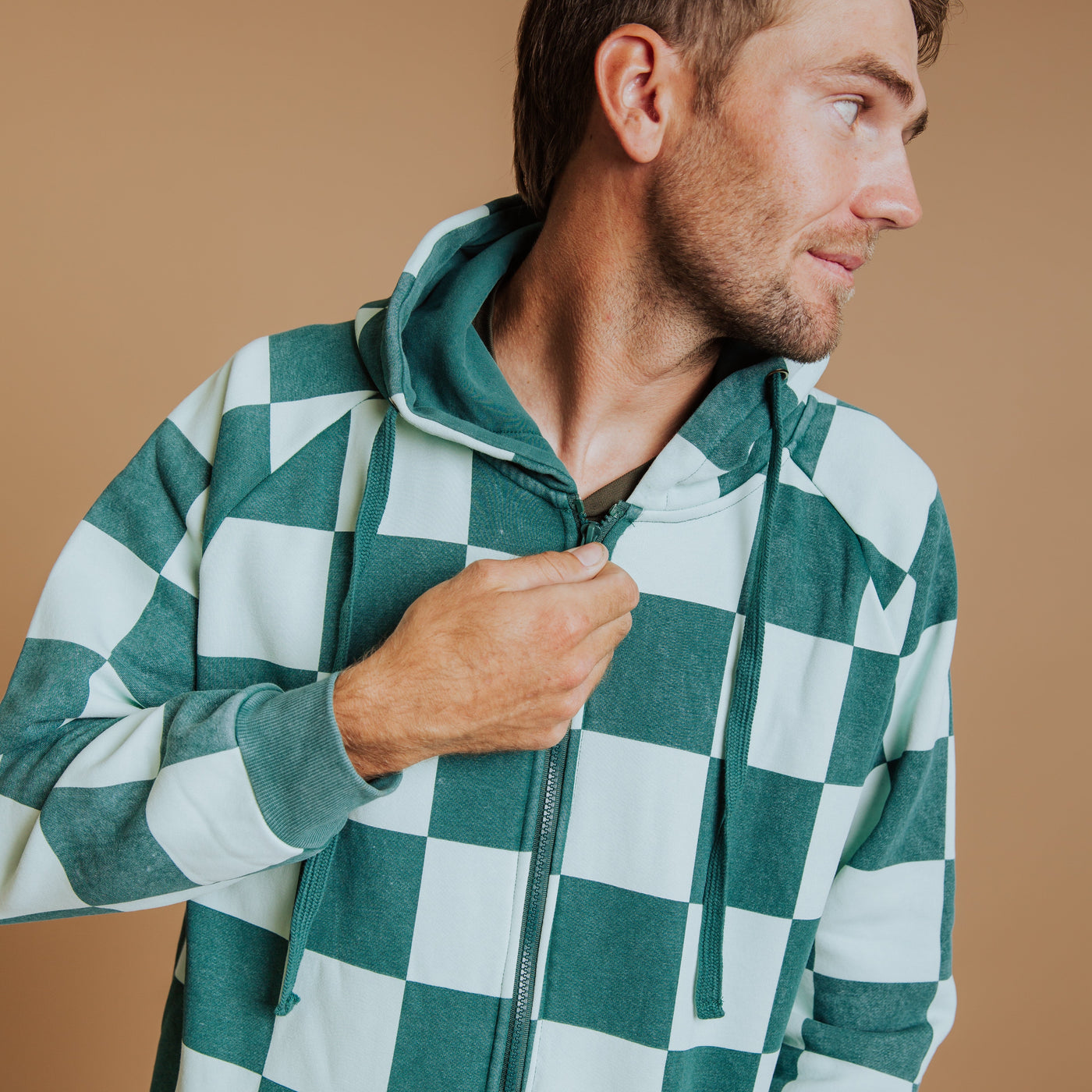 Adult Zip-Up Jumpsuit - Green Check