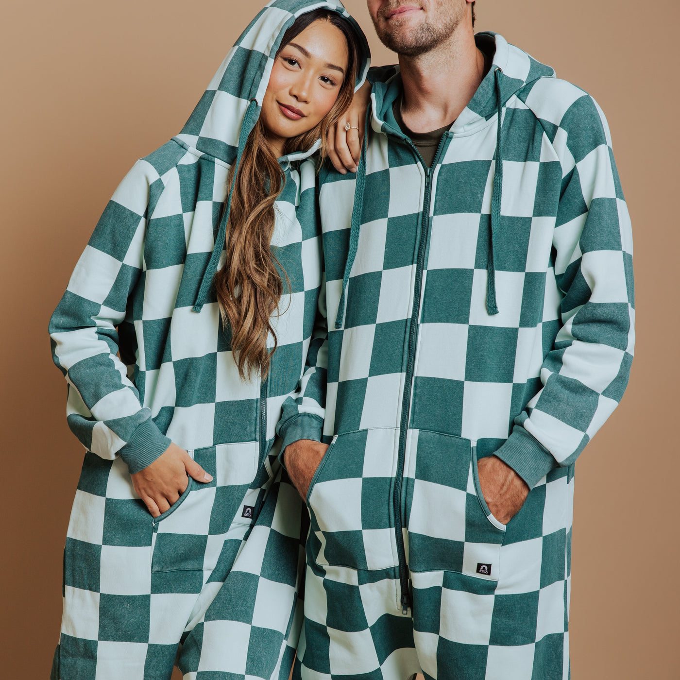 Adult Zip-Up Jumpsuit - Green Check