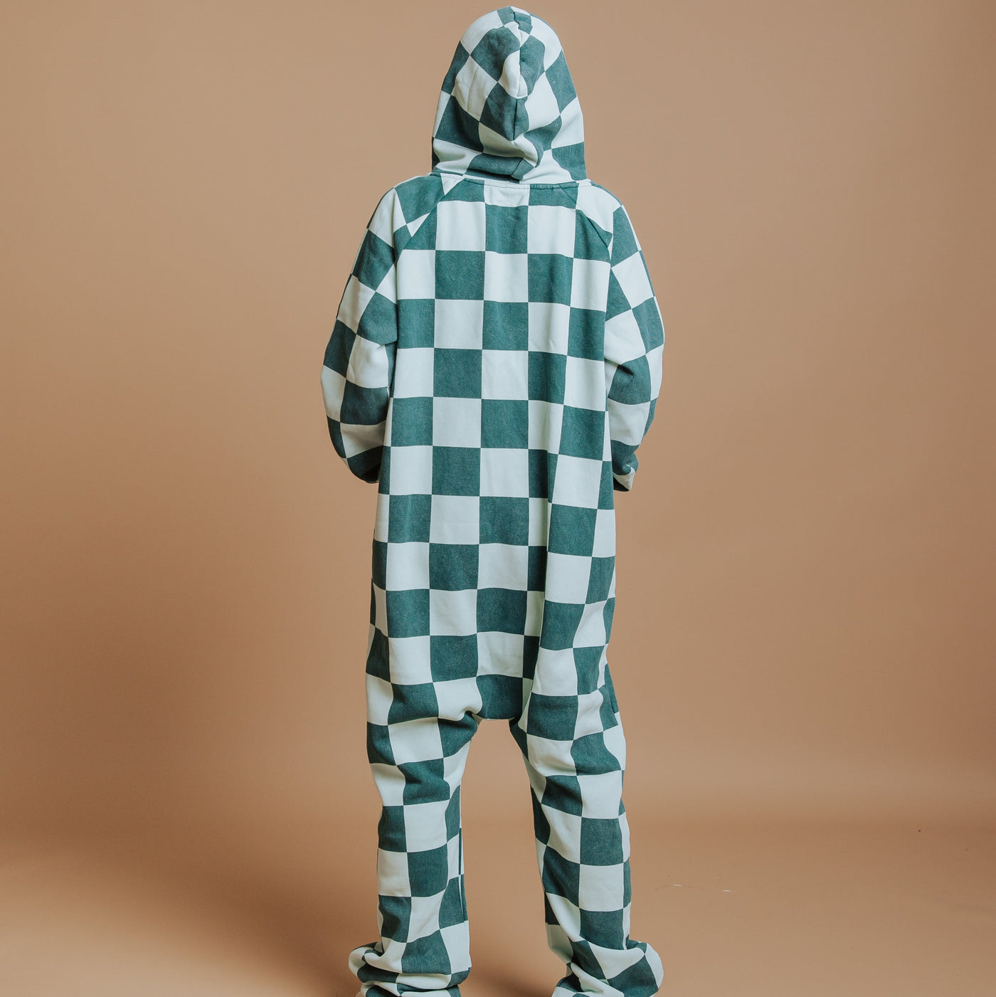Adult Zip-Up Jumpsuit - Green Check