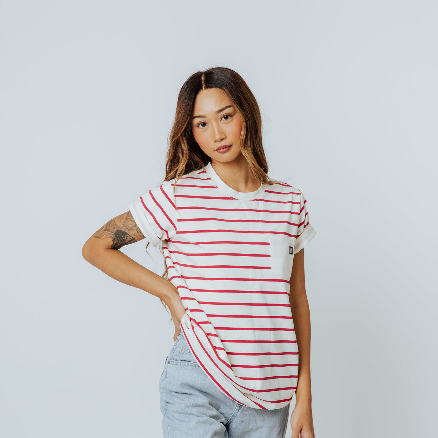 Adult Essentials Unisex Tee - Holiday Red and White Stripe