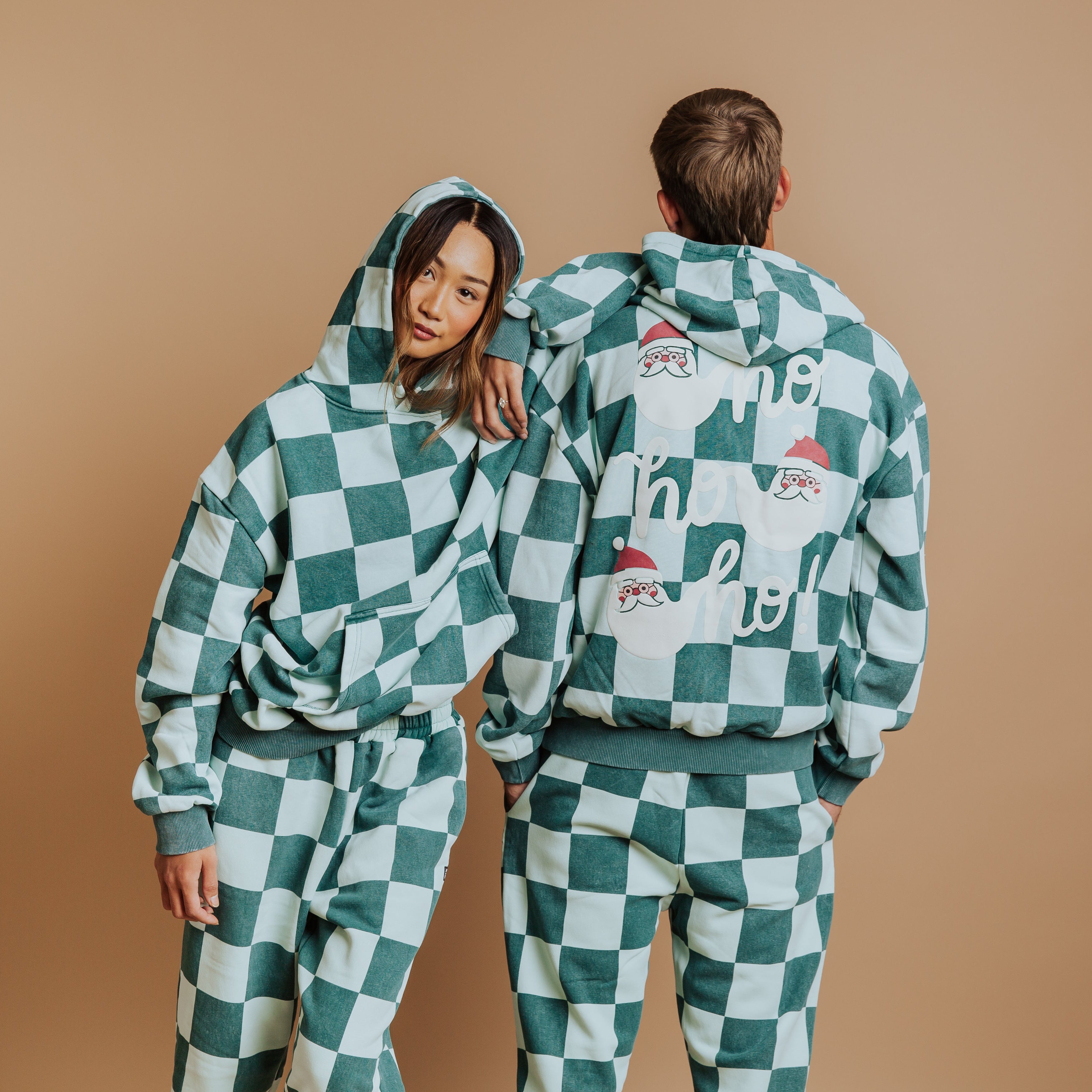 Adult Unisex Hoodie - Ho Ho Ho Green Check